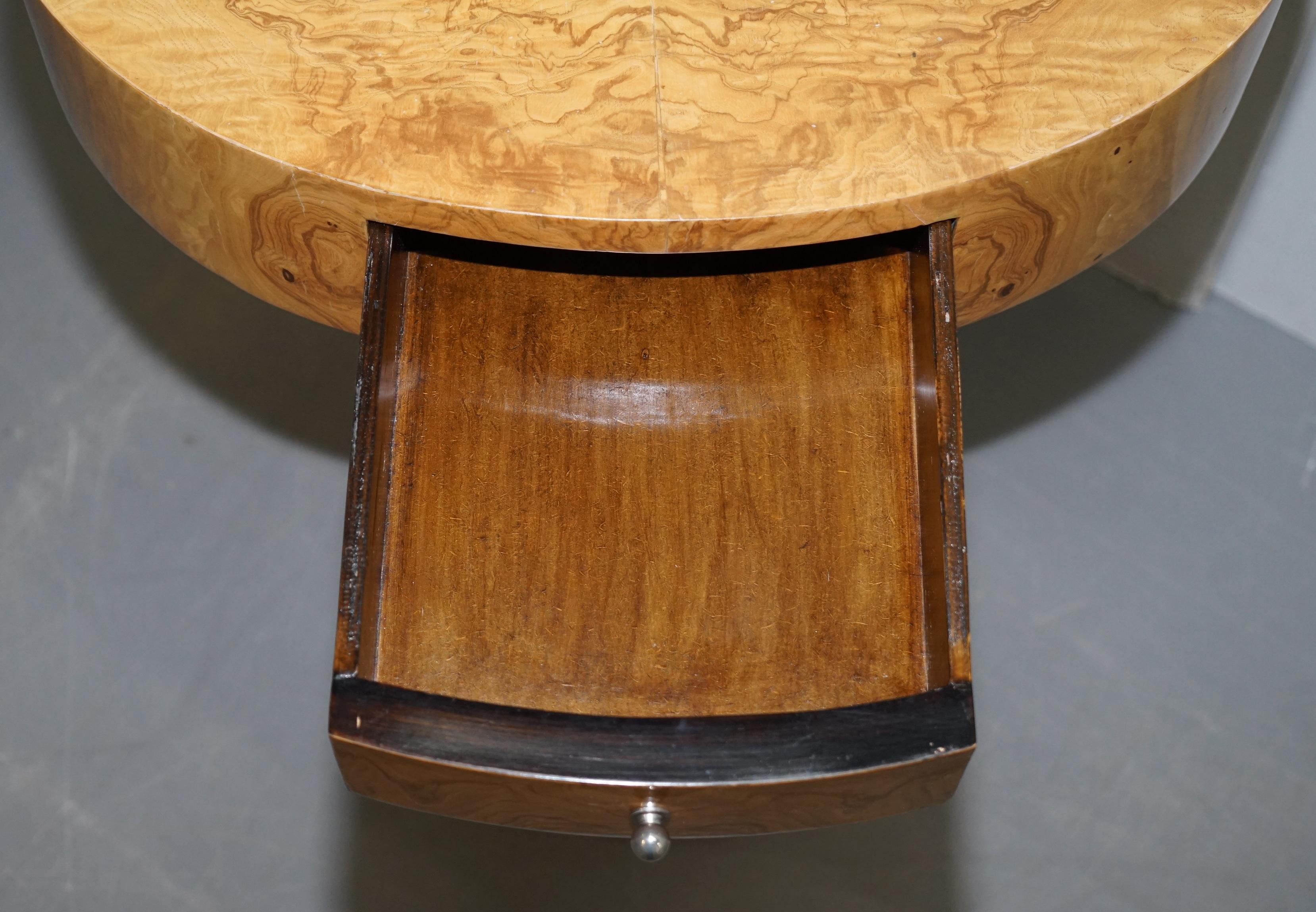 Lovely Art Deco Style Burr Walnut Side End Lamp Table with Euro Sign Base For Sale 11