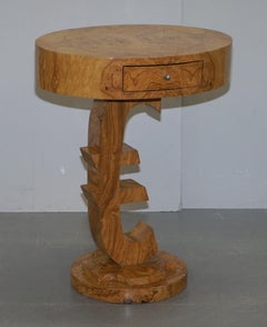 Lovely Art Deco Style Burr Walnut Side End Lamp Table with Euro Sign Base