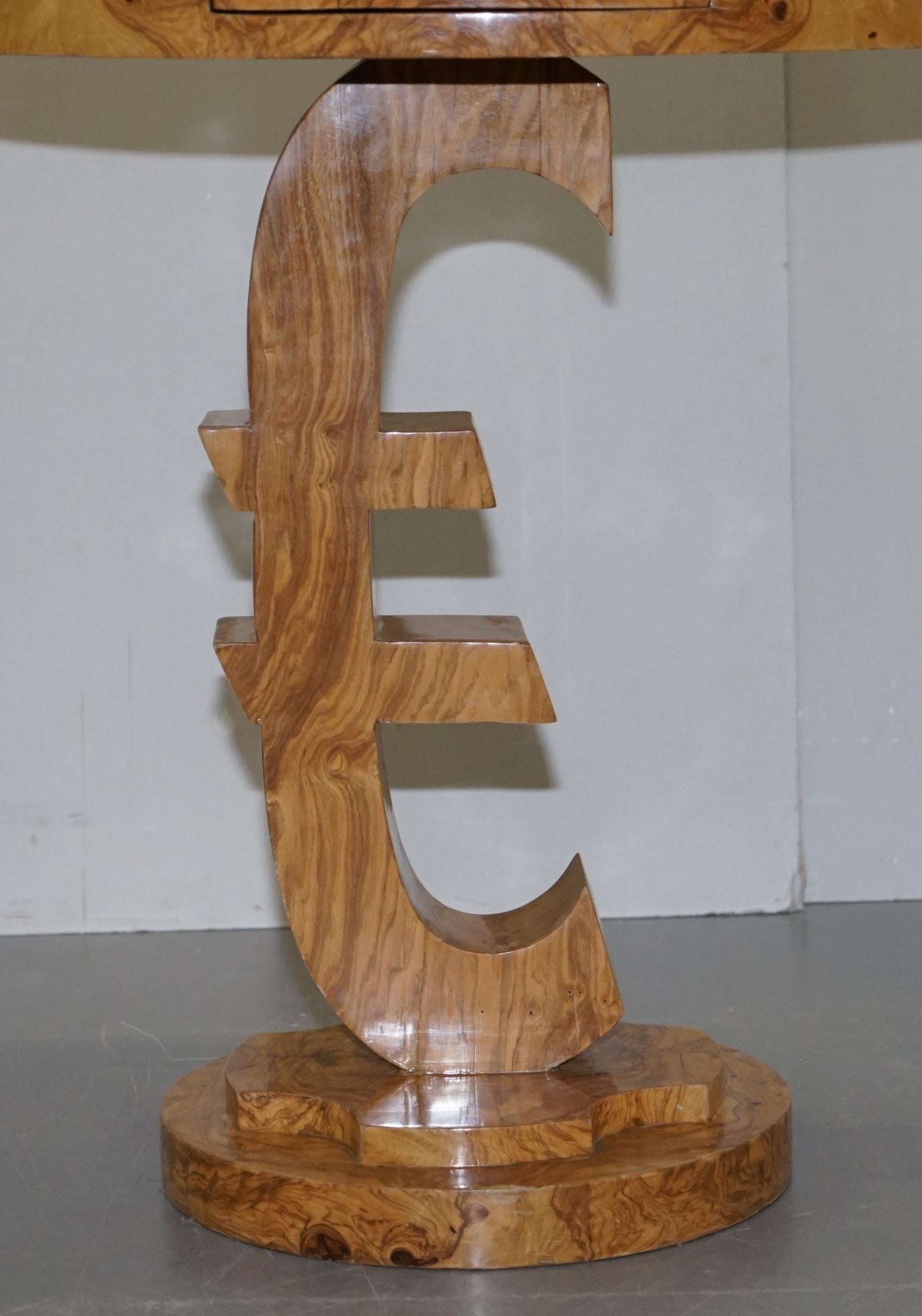 Lovely Art Deco Style Burr Walnut Side End Lamp Table with Euro Sign Base For Sale 2