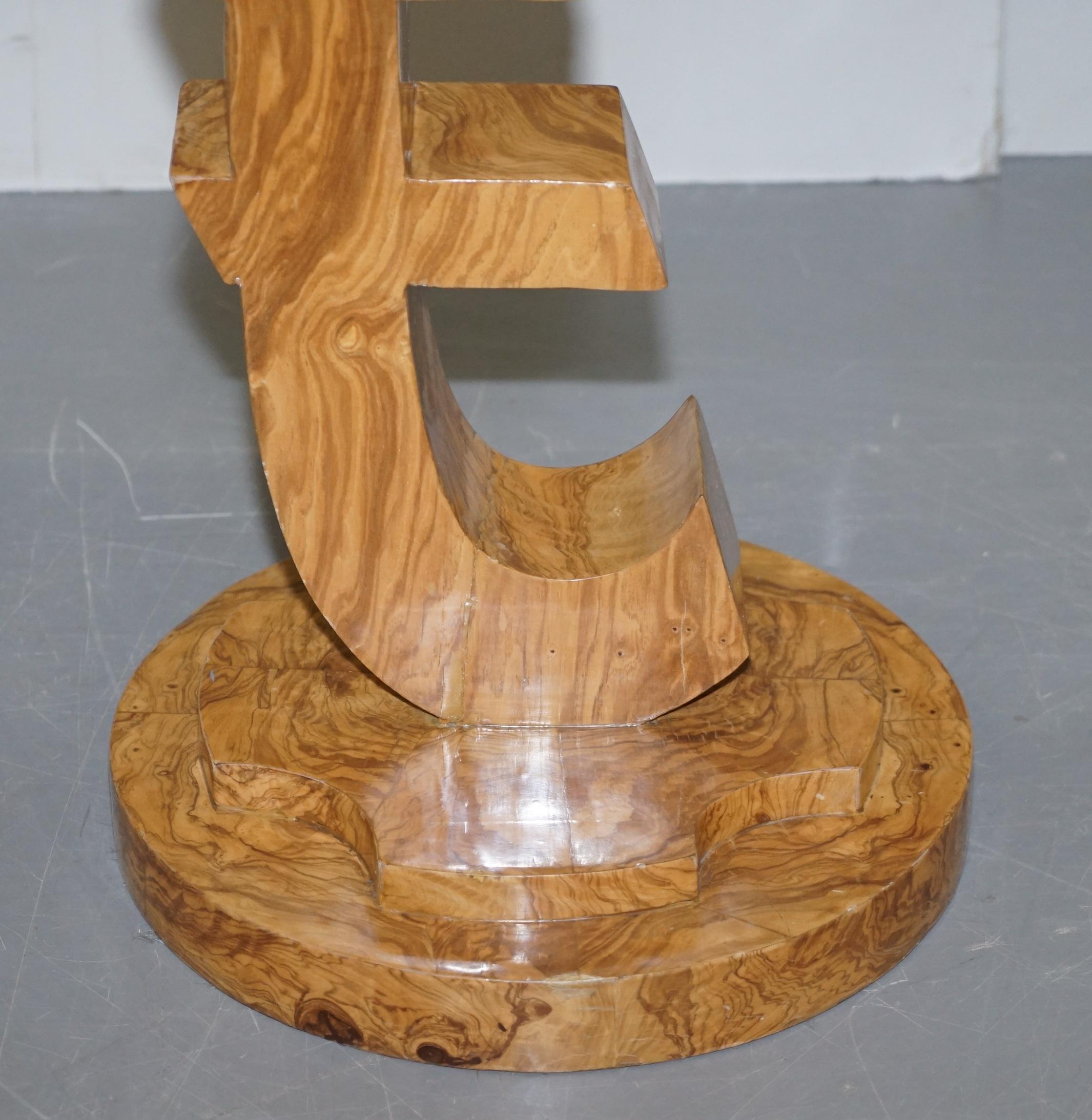 Lovely Art Deco Style Burr Walnut Side End Lamp Table with Euro Sign Base For Sale 3