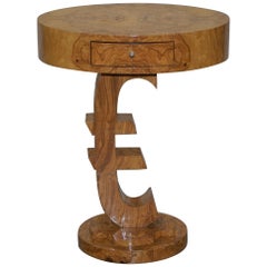 Lovely Art Deco Style Burr Walnut Side End Lamp Table with Euro Sign Base