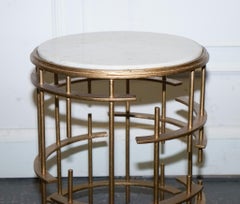 LOVELY ART DECO STYLE CYLINDRICAL MARBLE METAL GOLD BASE PLANT LAMP SiDE TABLE
