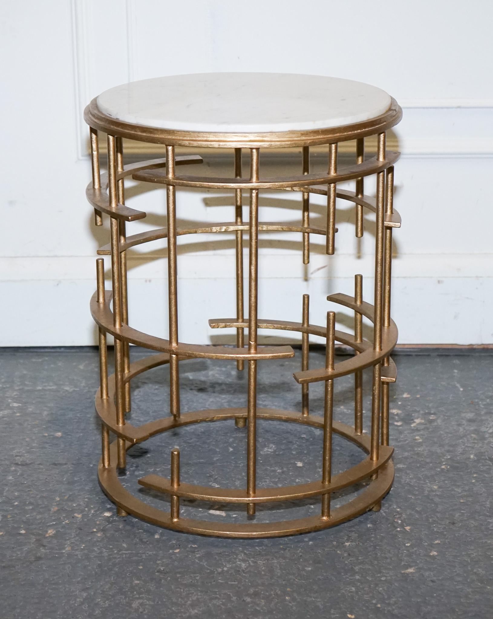 LOVELY ART DECO Style CYLINDRICAL MARBLE METAL GOLD BASE PLANT LAMP SiDE TABLE im Zustand „Gut“ im Angebot in Pulborough, GB