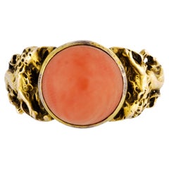 Antique Lovely Art Nouveau Coral Yellow Gold Ring