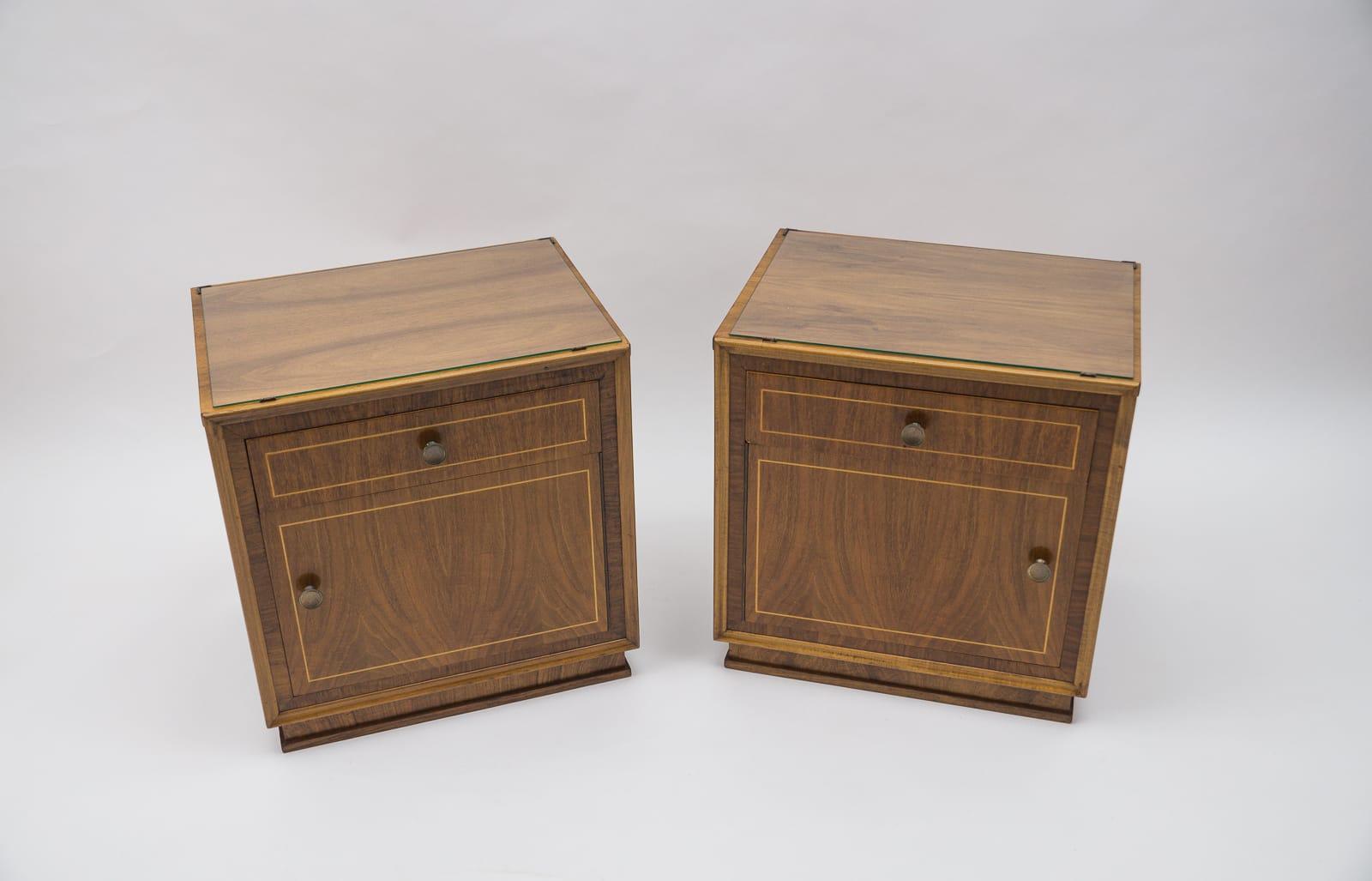 Mid-Century Modern Lovely Austrian Art Deco Nightstands with Inlays, 1930s, Set of 2 For Sale