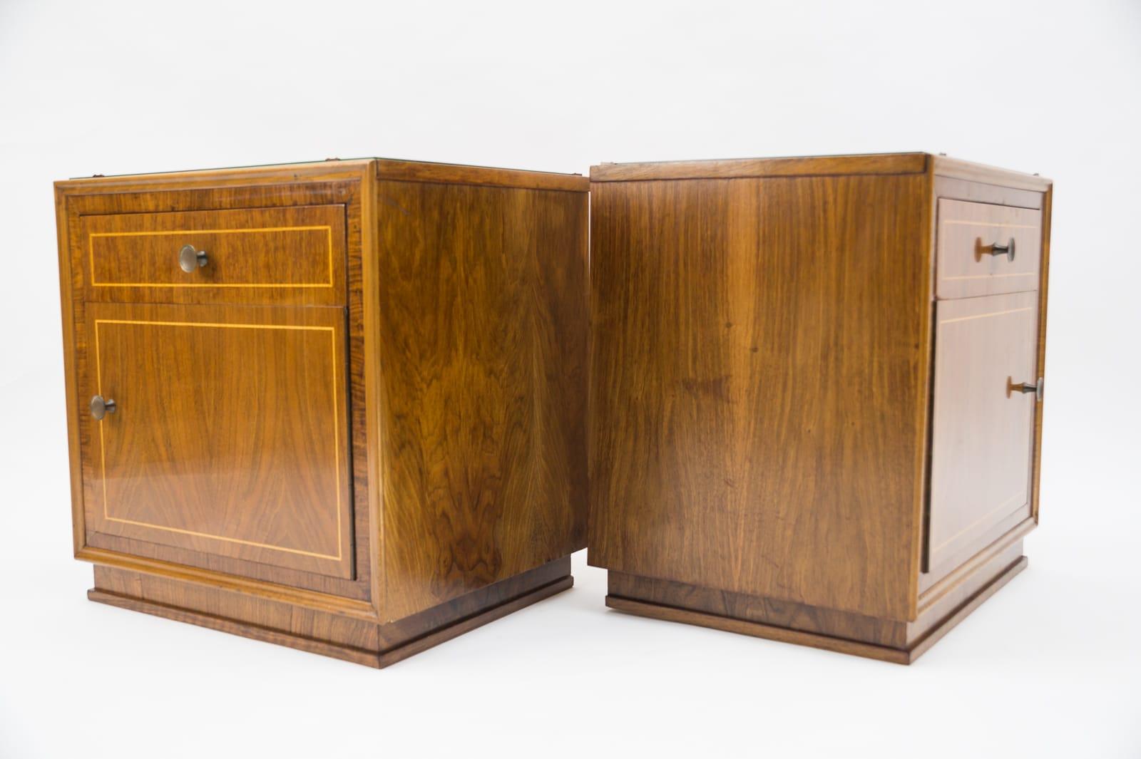 Glass Lovely Austrian Art Deco Nightstands with Inlays, 1930s, Set of 2 For Sale