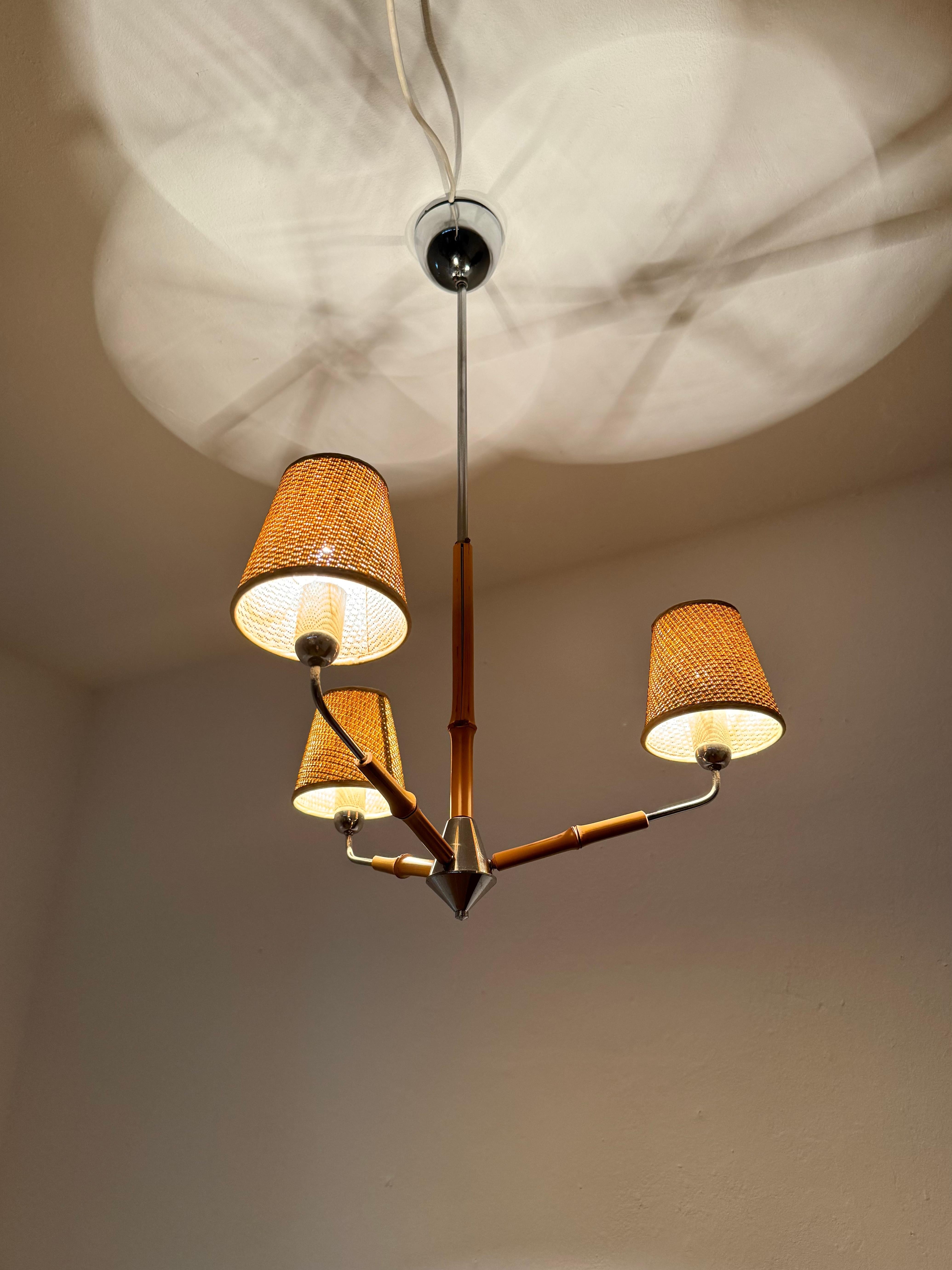 Grazioso lampadario austriaco in bambù di Rupert Nikoll in vendita 4