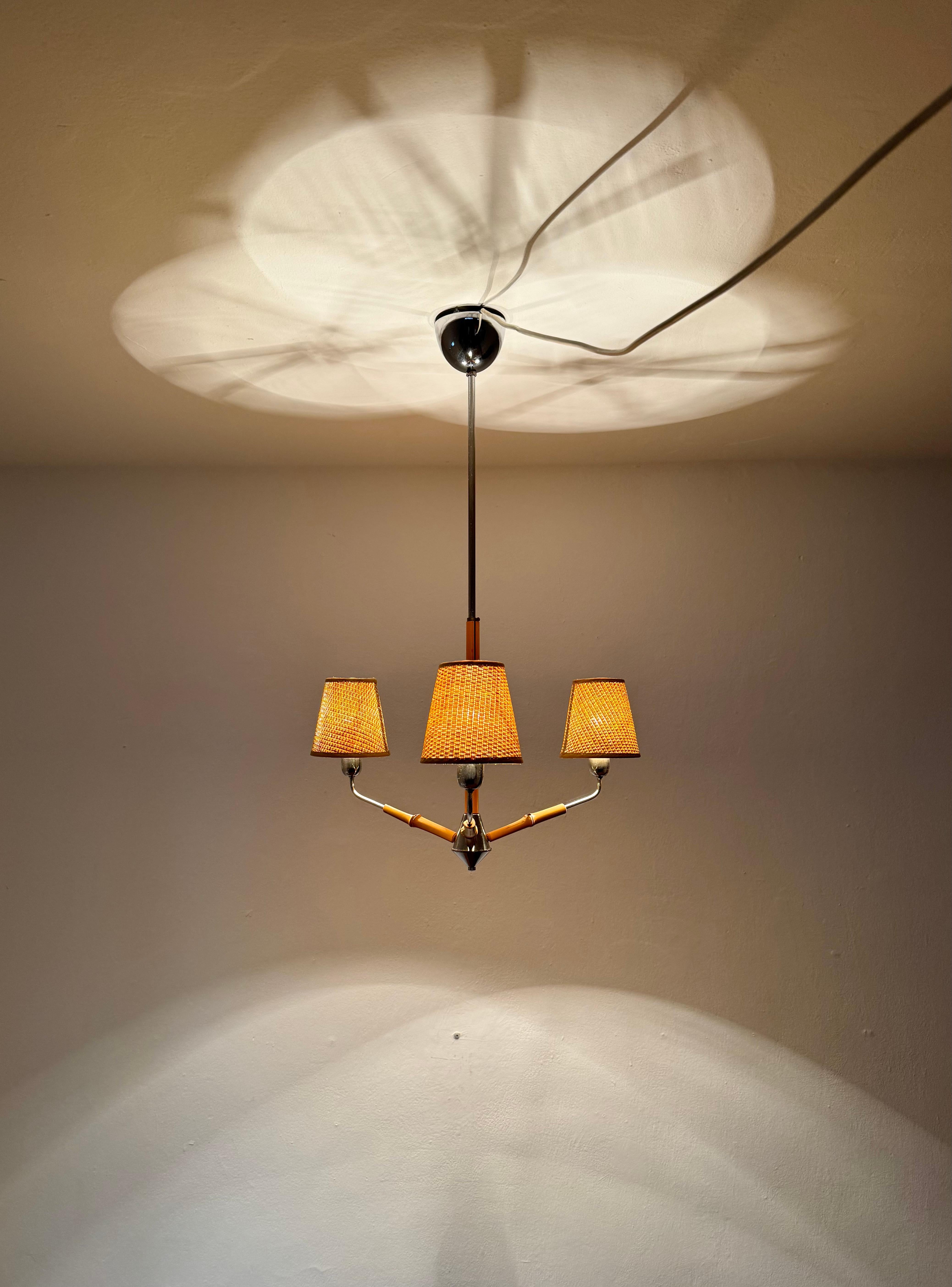 Grazioso lampadario austriaco in bambù di Rupert Nikoll in vendita 6