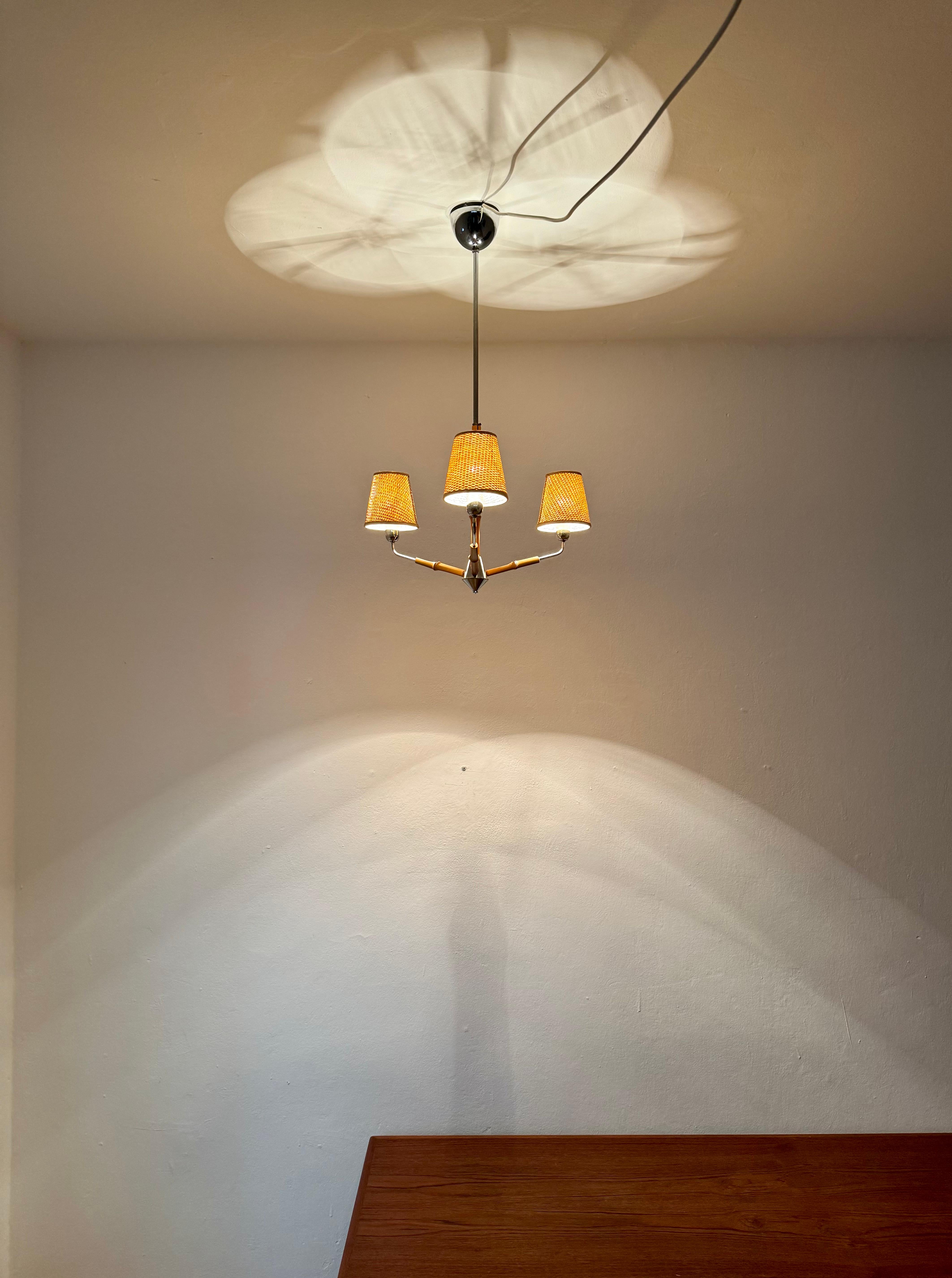 Grazioso lampadario austriaco in bambù di Rupert Nikoll in vendita 7