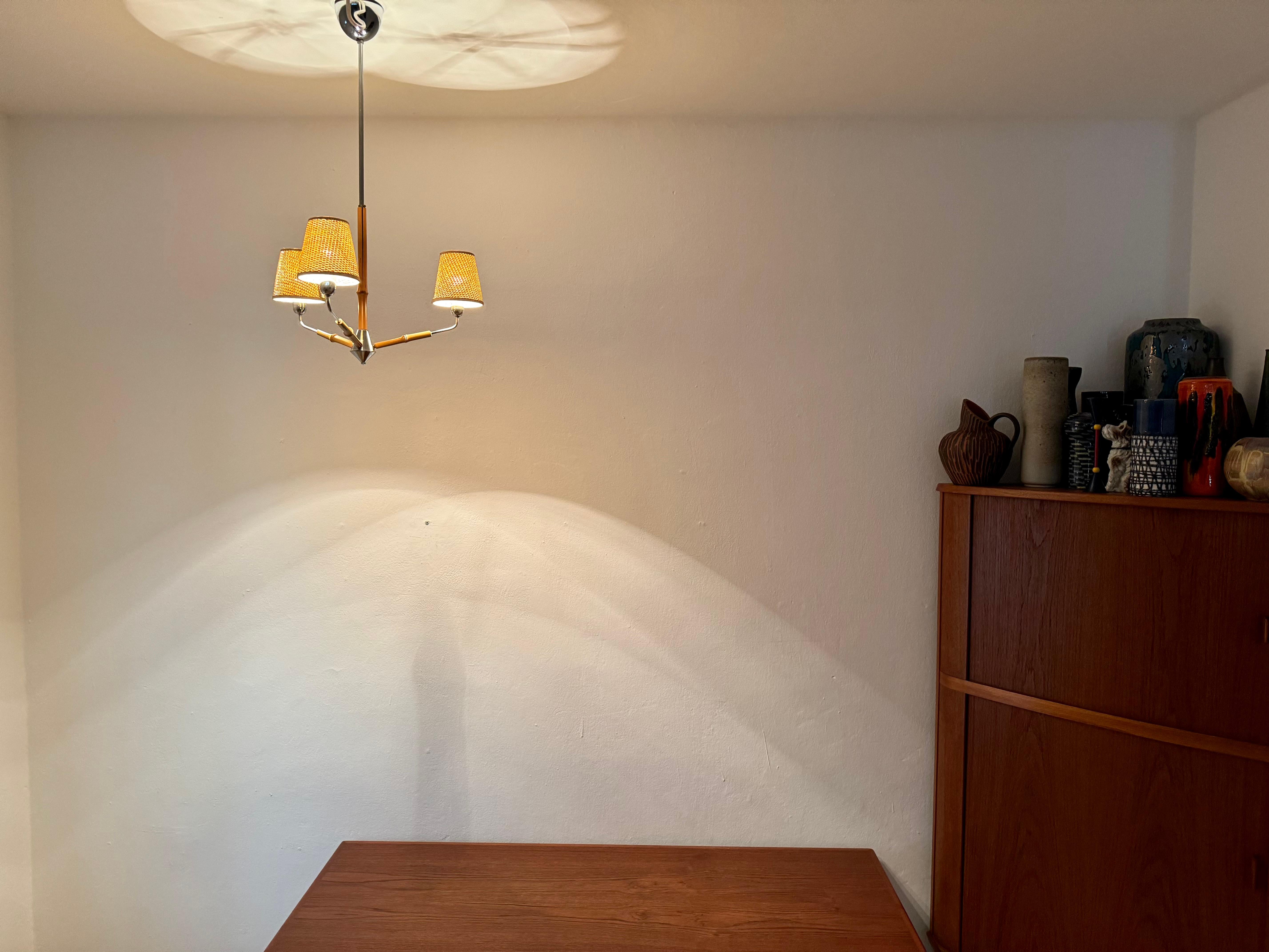 Grazioso lampadario austriaco in bambù di Rupert Nikoll in vendita 8
