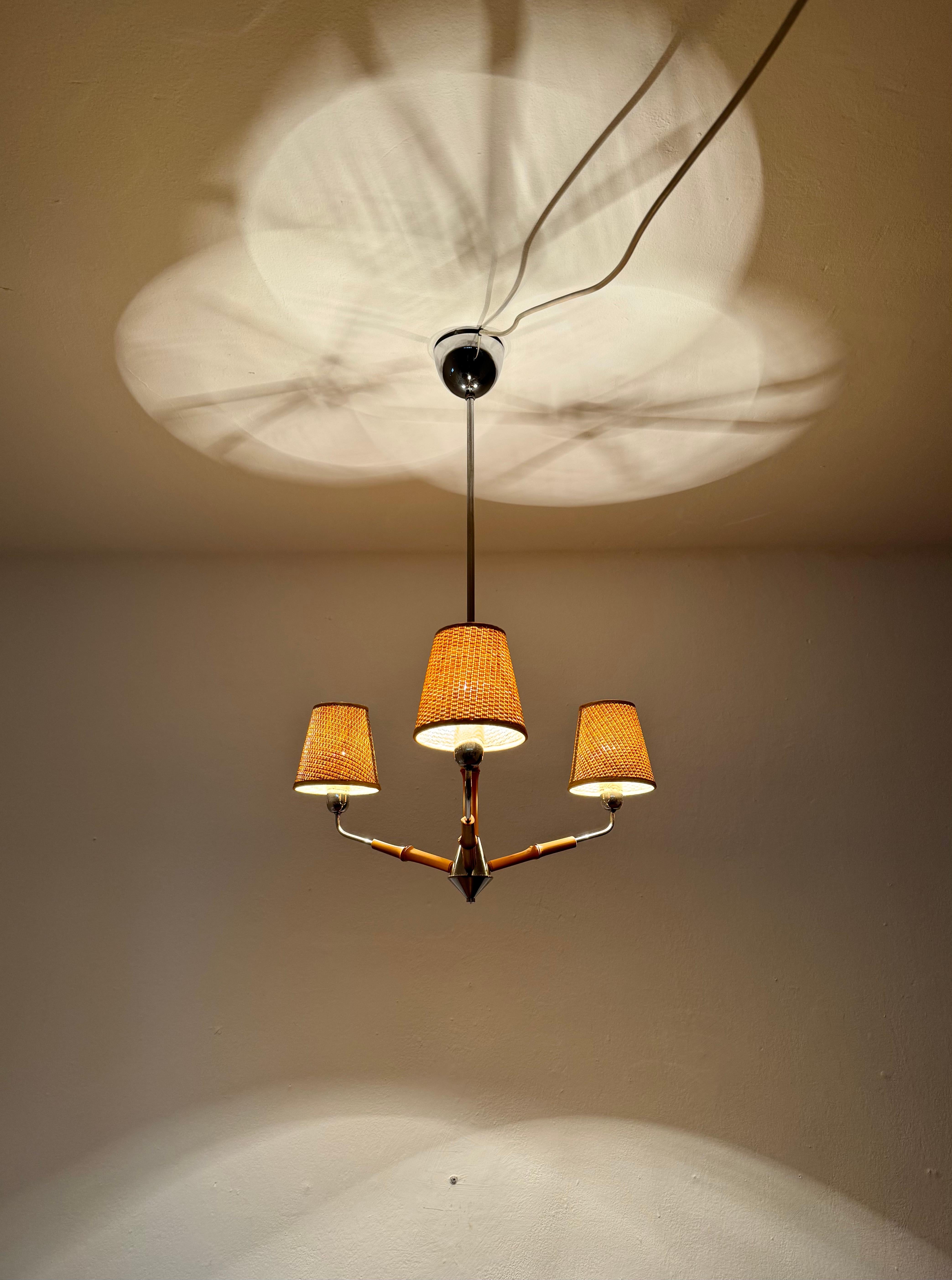 Grazioso lampadario austriaco in bambù di Rupert Nikoll in vendita 9
