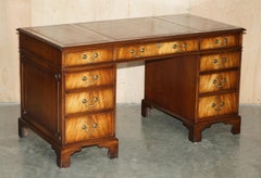 LOVELY BEVAN FUNNELL HARDWOOD PARTNER DESK OXBLOOD GOLD LEAF TOOLED LEATHER ToP