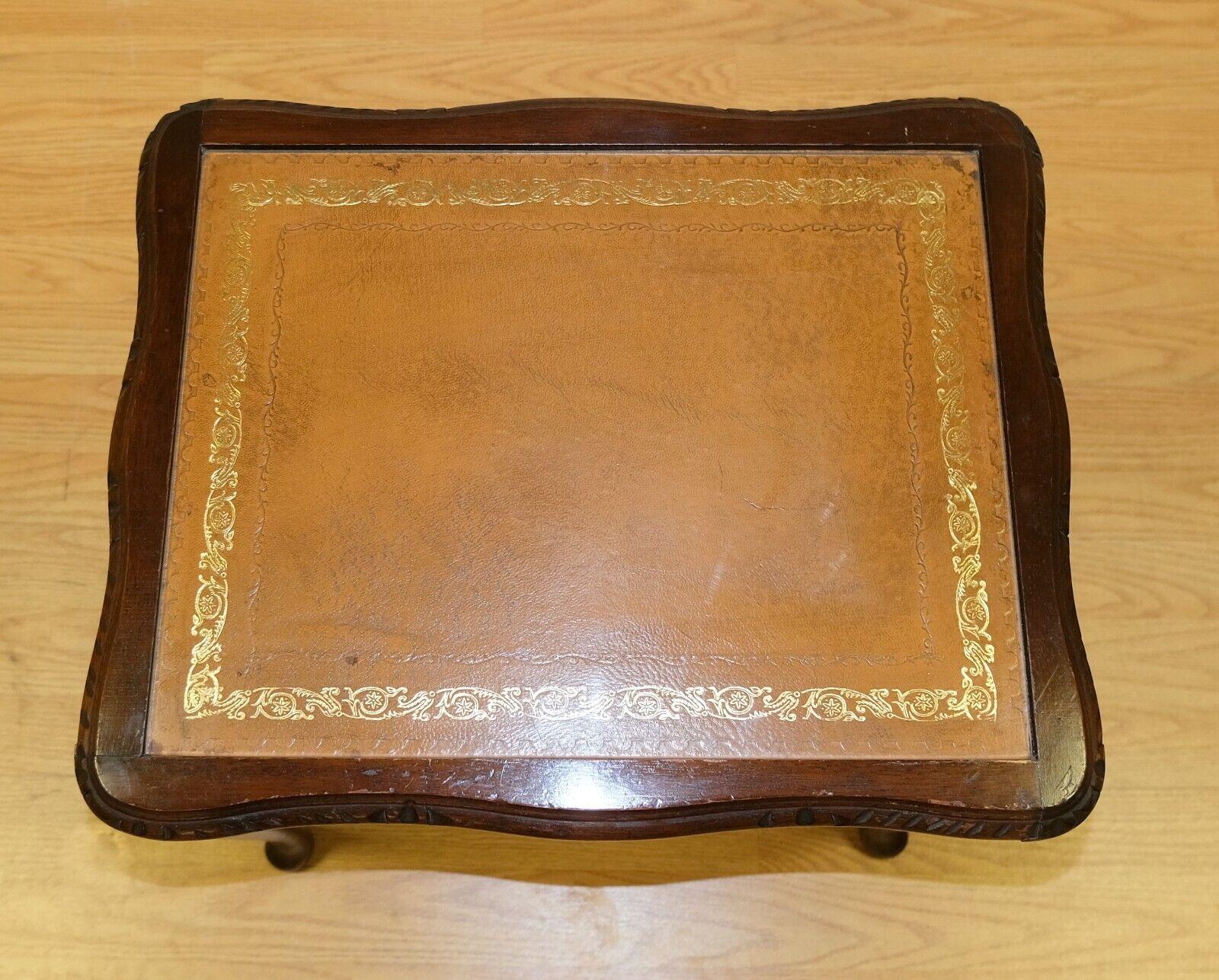 Lovely Bevan Funnell Hardwood Nest of Tables with Brown Leather & Glass Tops 4