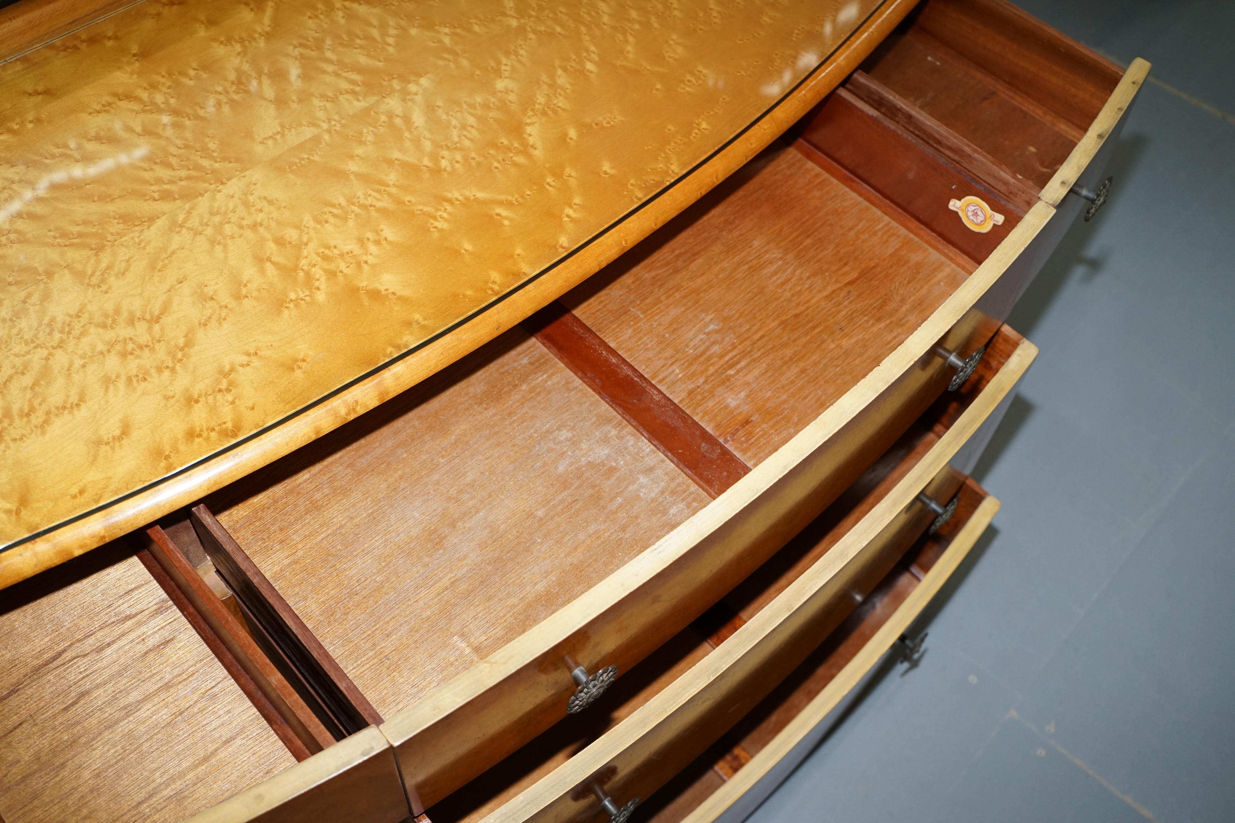 Lovely Birdseye Maple Dressing Table, Glass Top & Mirror by Tudor Rose Bros Ltd 9