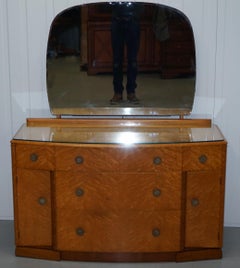 Lovely Birdseye Maple Dressing Table, Glass Top & Mirror by Tudor Rose Bros Ltd