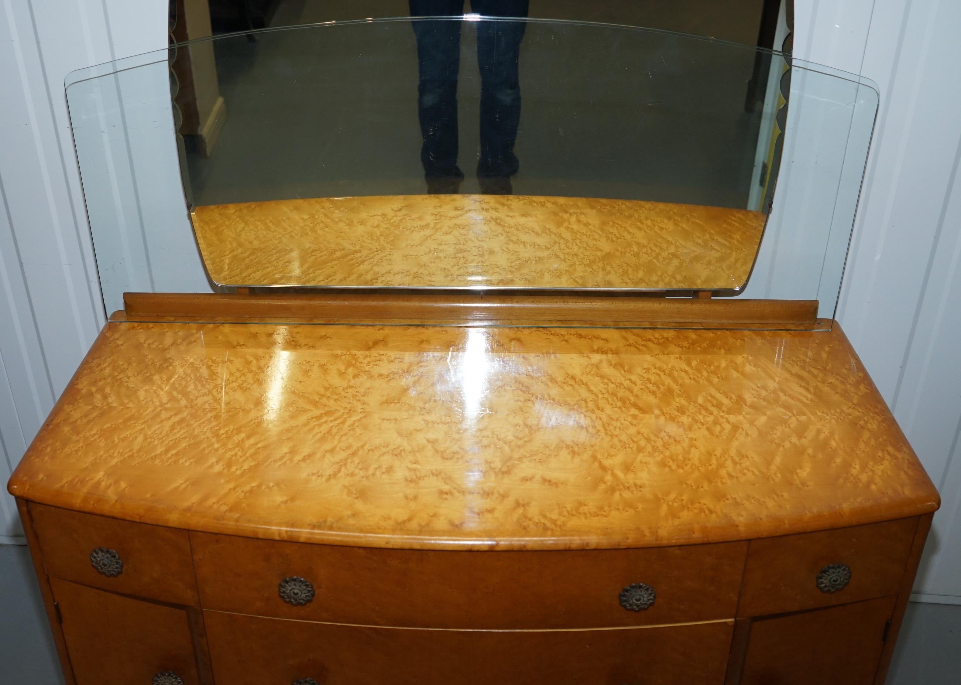 20th Century Lovely Birdseye Maple Dressing Table, Glass Top & Mirror by Tudor Rose Bros Ltd
