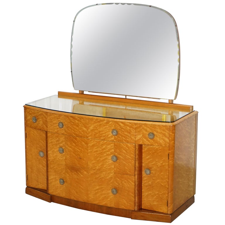 Lovely Birdseye Maple Dressing Table Glass Top And Mirror By