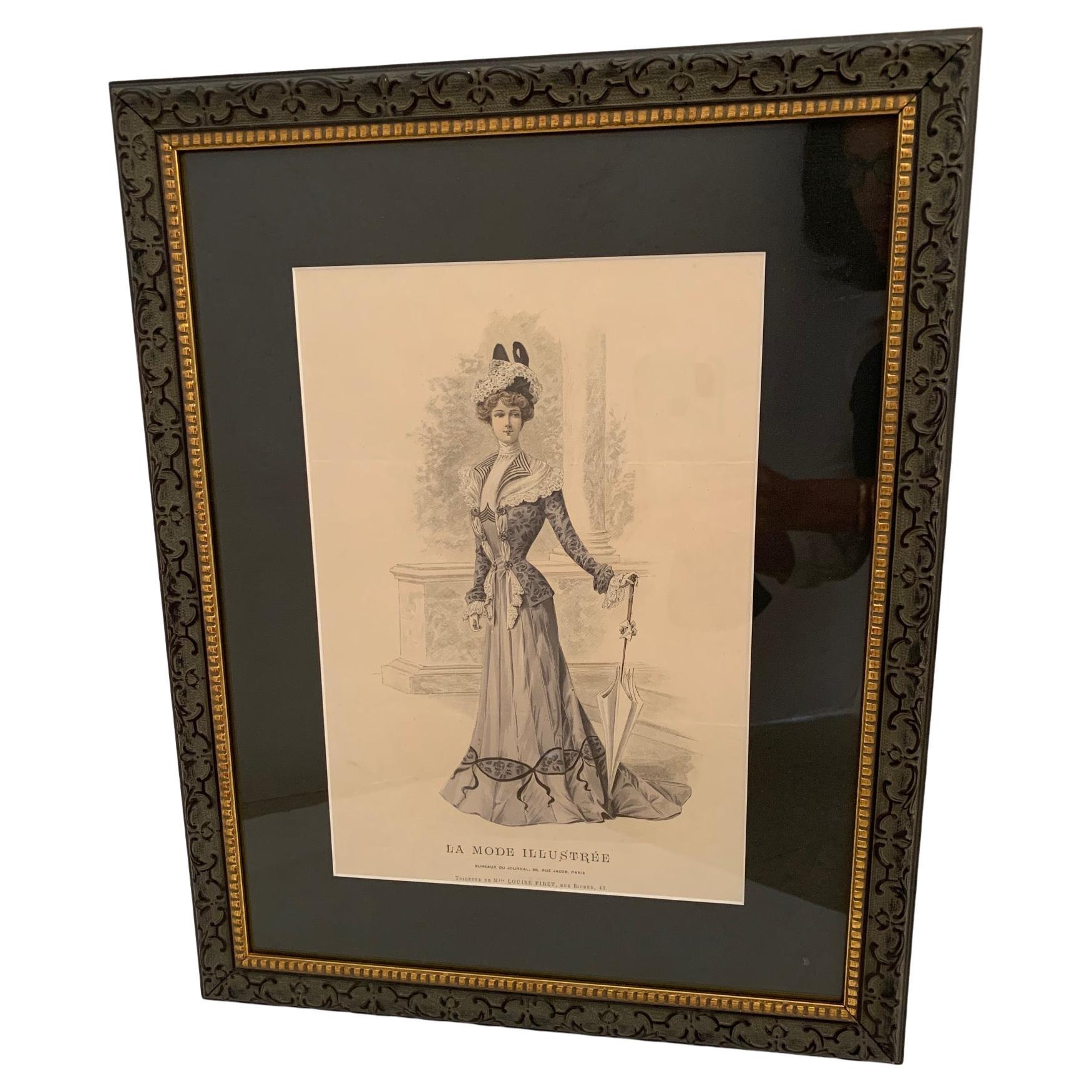 Lovely Black and White Engraving of Victorian Lady For Sale