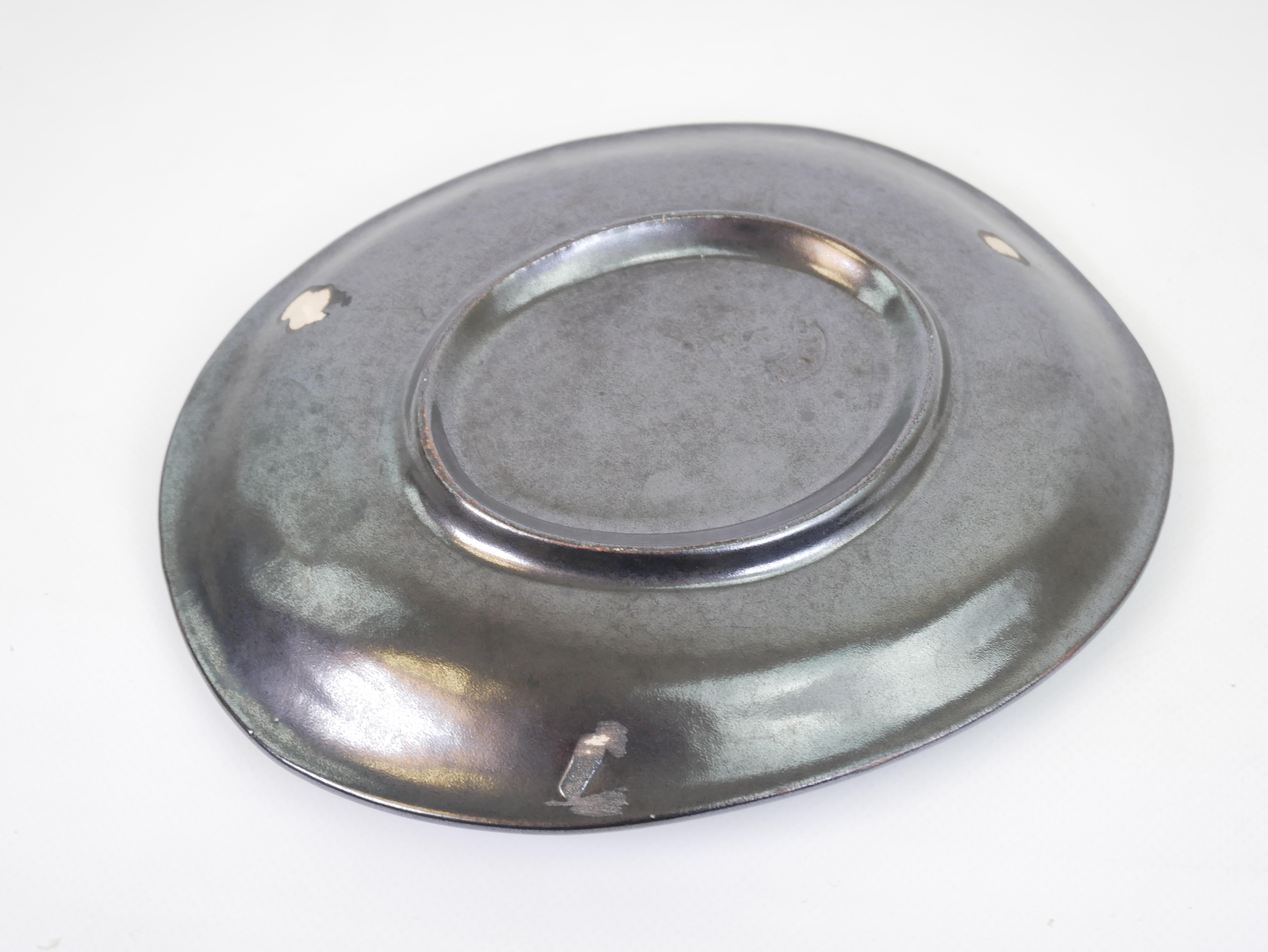 Lovely black ceramic plate or tidy by Madoura Plein Feu Vallauris circa 1950 For Sale 8