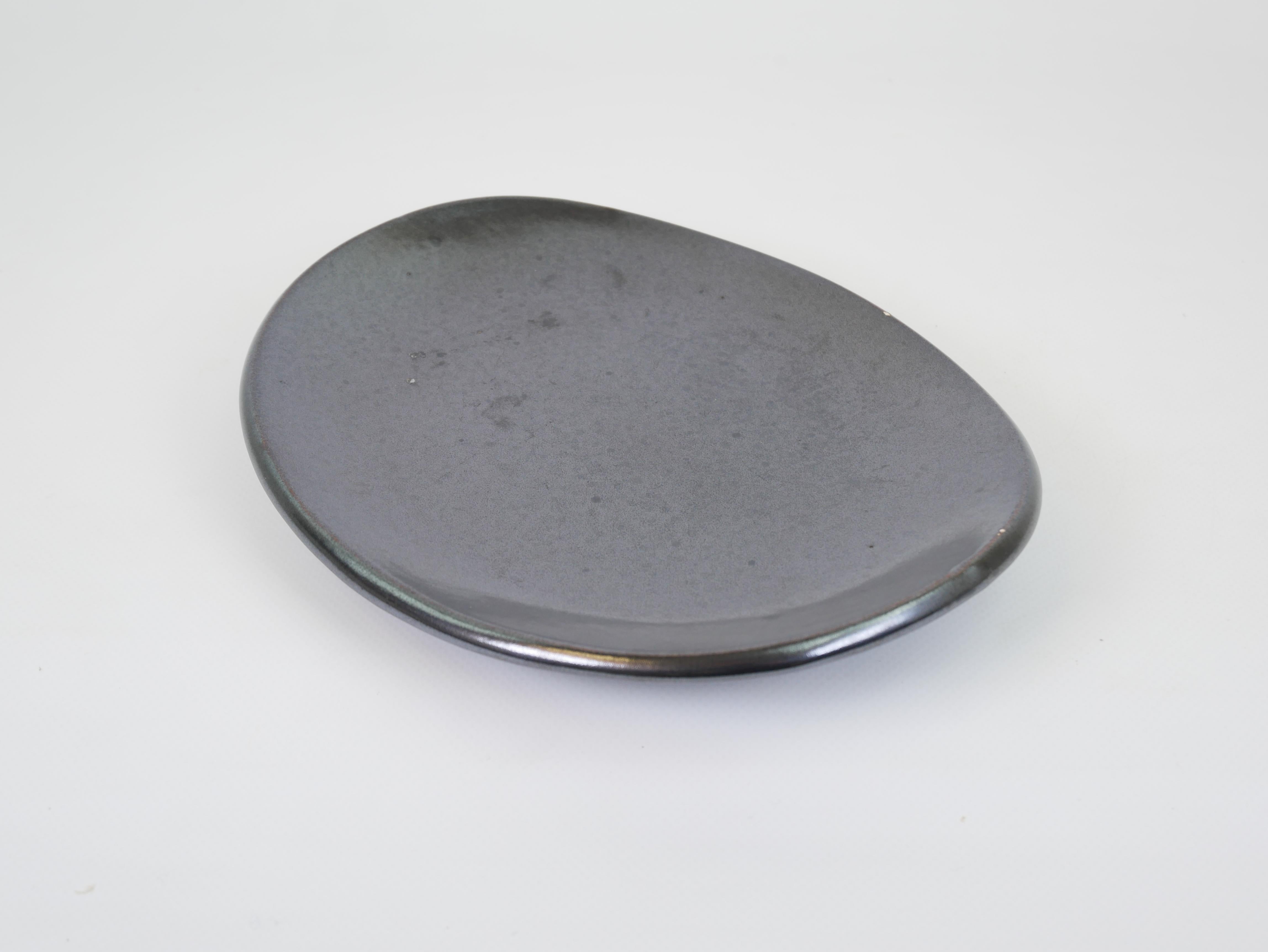 Mid-Century Modern Lovely black ceramic plate or tidy by Madoura Plein Feu Vallauris circa 1950 For Sale