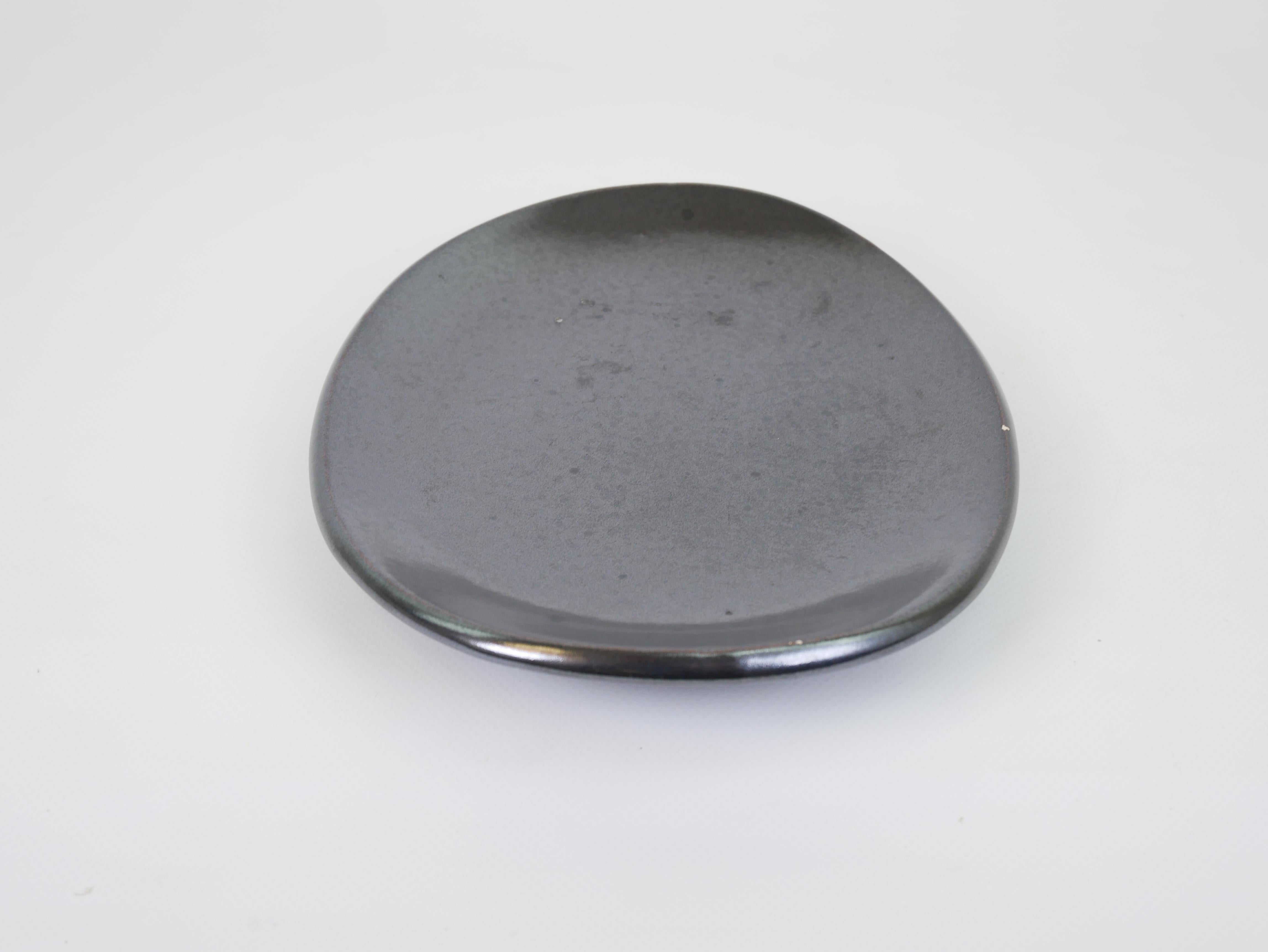 French Lovely black ceramic plate or tidy by Madoura Plein Feu Vallauris circa 1950 For Sale