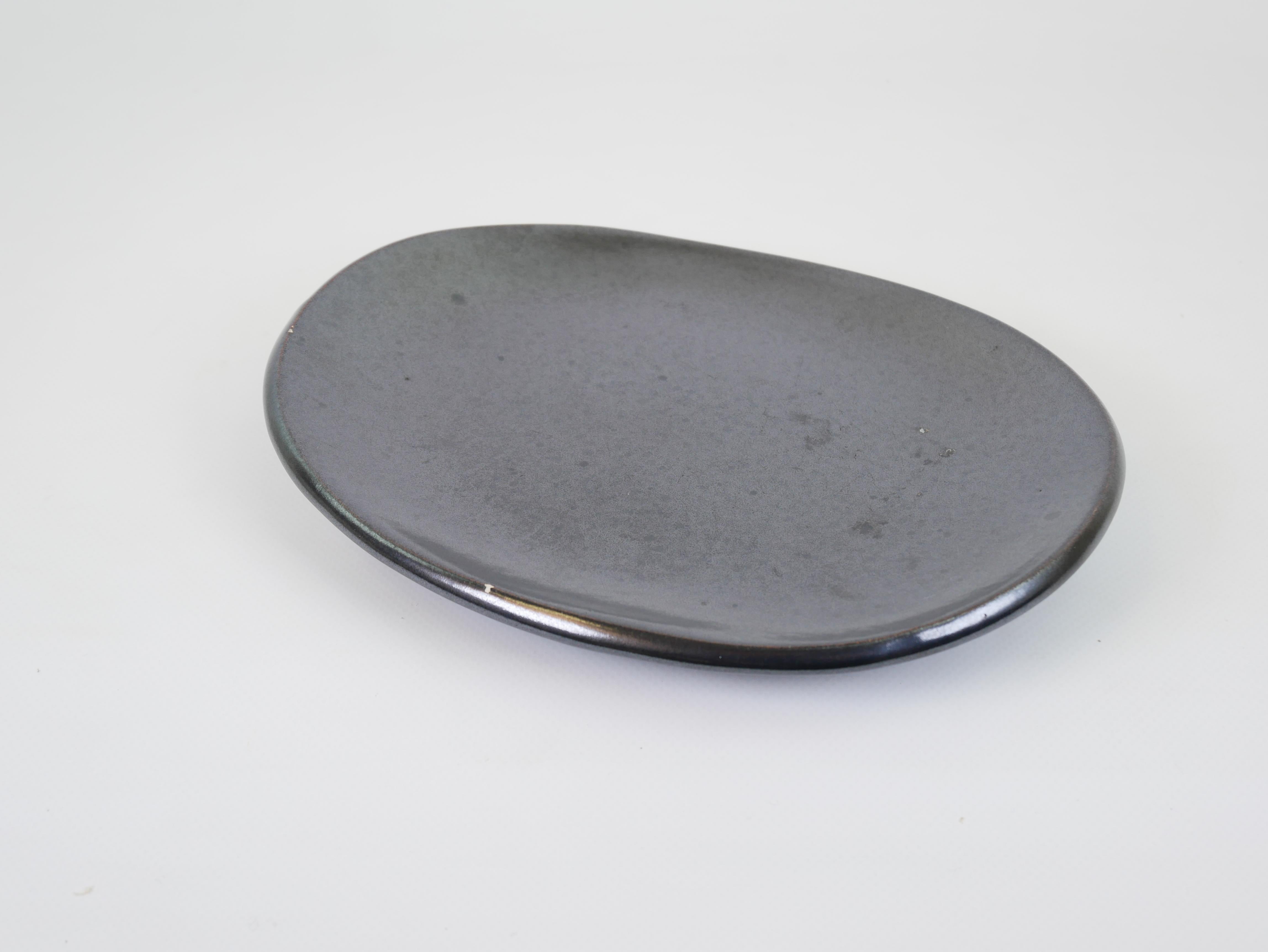 Ceramic Lovely black ceramic plate or tidy by Madoura Plein Feu Vallauris circa 1950 For Sale
