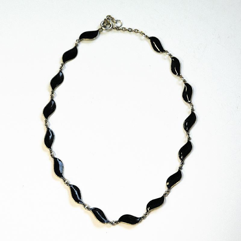Silver Lovely Black Enameled Necklace by Aksel Holmsen, 1950s, Norway