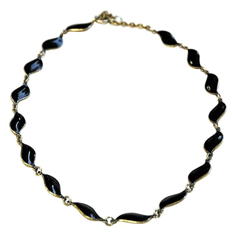 Lovely Black Enameled Necklace by Aksel Holmsen, 1950s, Norway