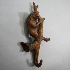 Lovely Black Forest Carved Whip Holder with Bear ca. 1900s