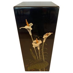 Vintage Lovely Black Lacquer Square Pedestal with Calla Lillies