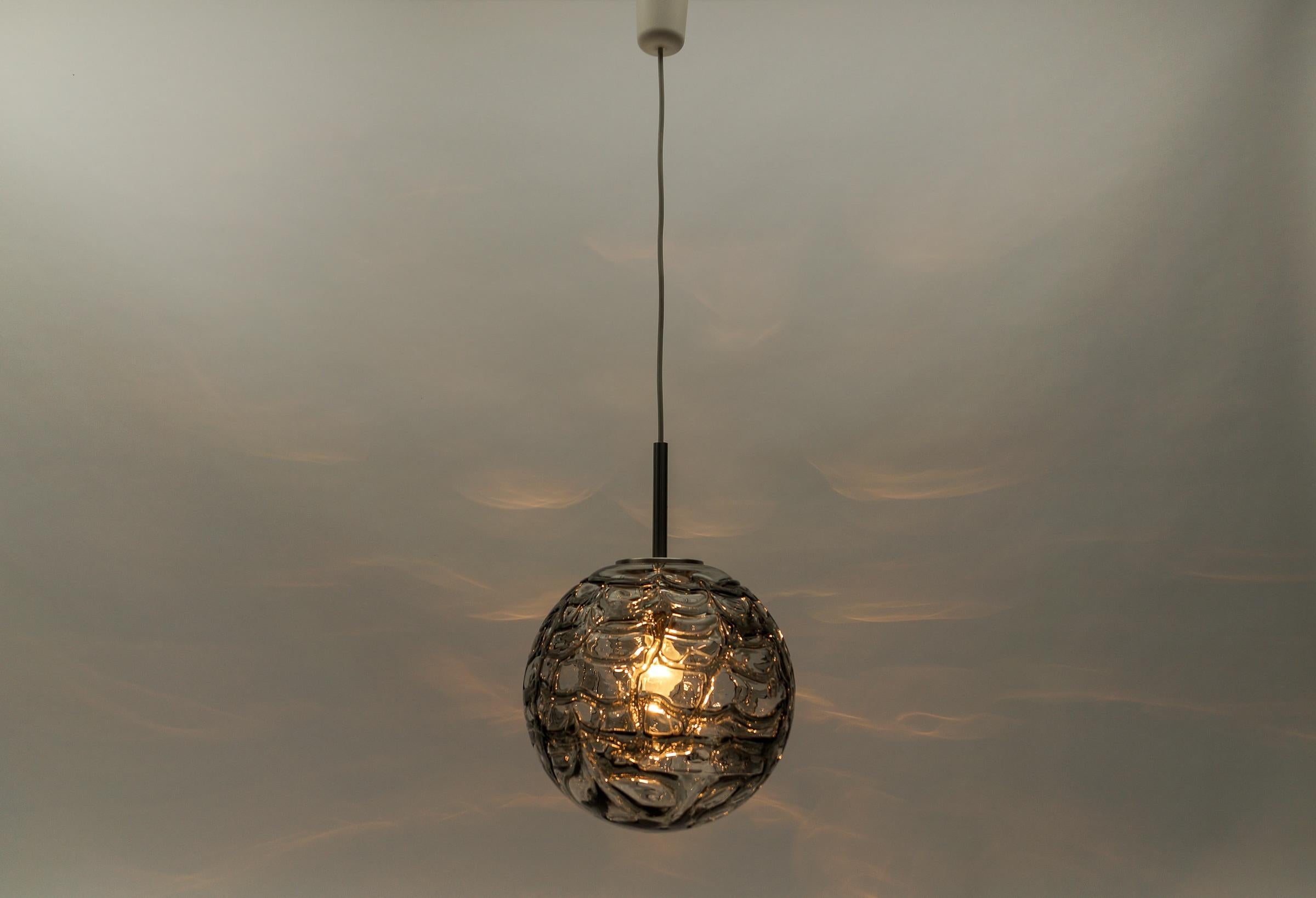 Mid-Century Modern Lovely Black Murano Glass Ball Pendant Lamp by Doria, - 1960s Germany For Sale