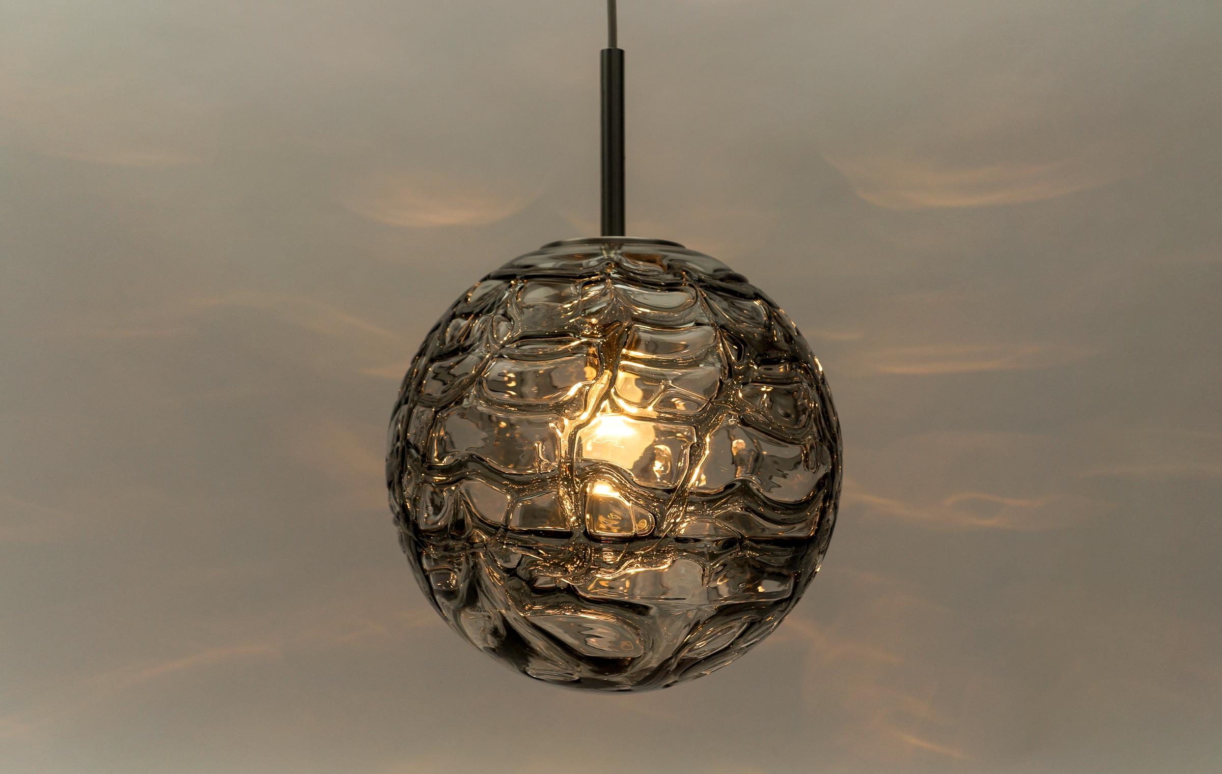 Mid-20th Century Lovely Black Murano Glass Ball Pendant Lamp by Doria, - 1960s Germany For Sale