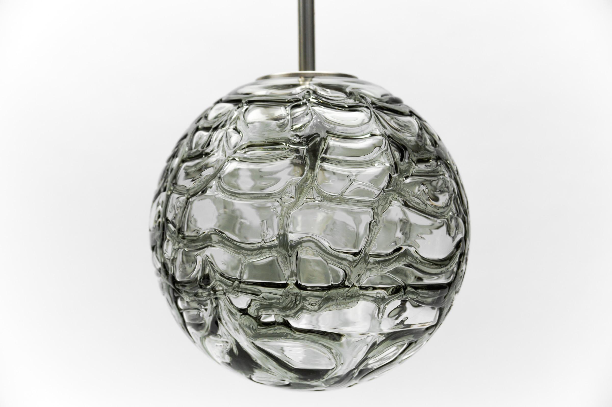 Metal Lovely Black Murano Glass Ball Pendant Lamp by Doria, - 1960s Germany For Sale