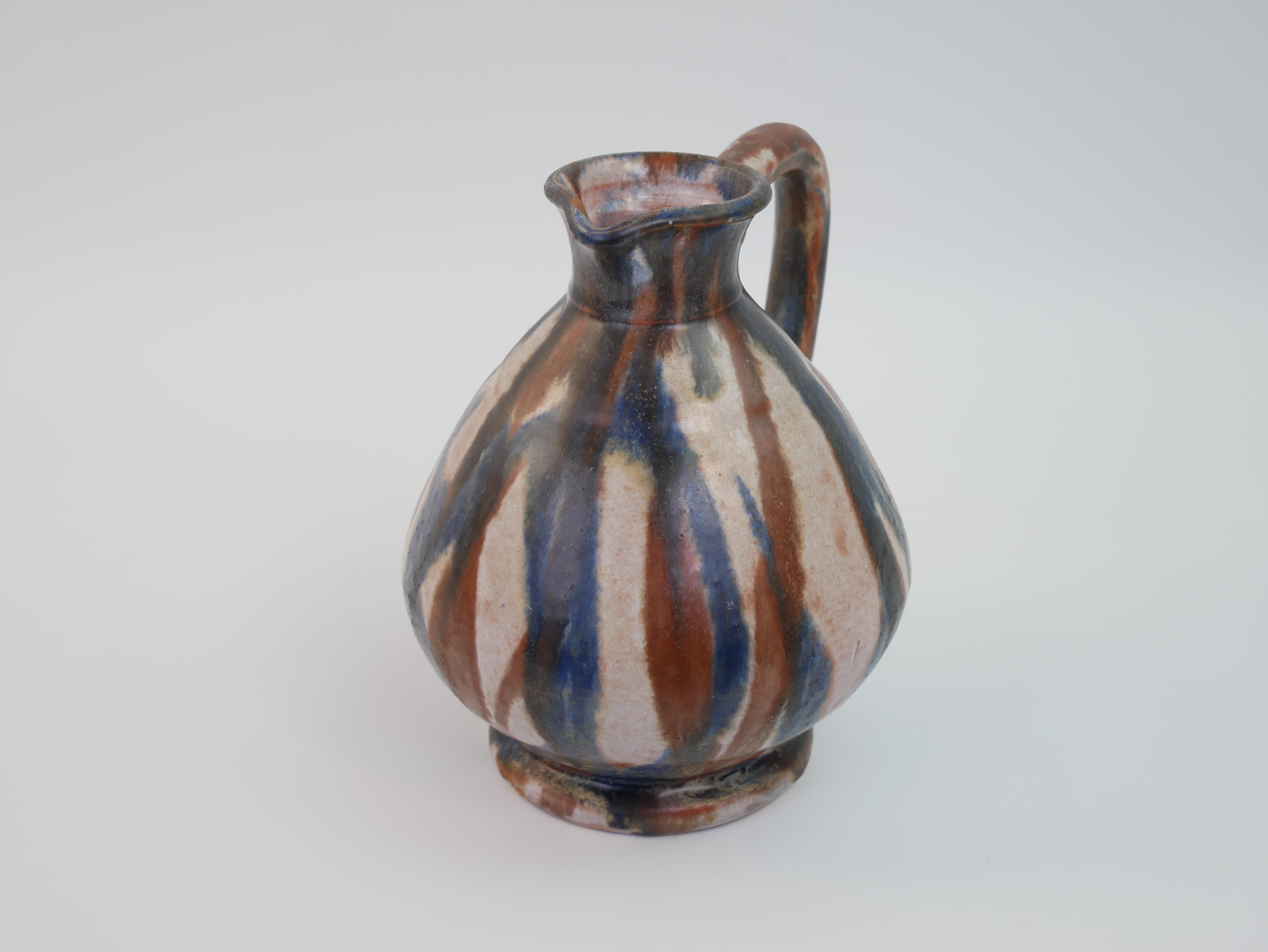 Bella brocca in ceramica blu e marrone In condizioni buone in vendita a NICE, FR