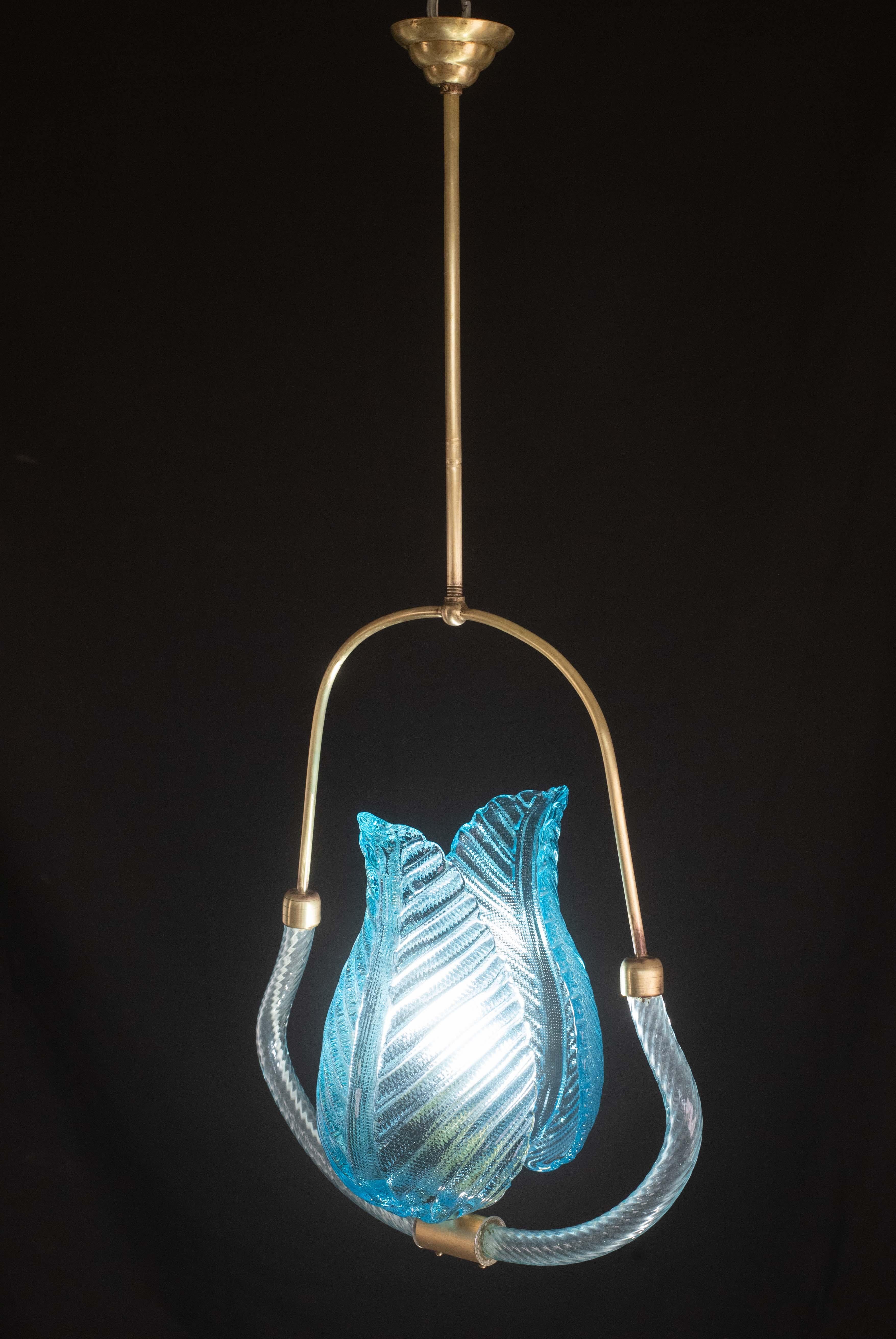 Lovely Blue Art Decò Barovier e Toso Pendant Light, 1930s For Sale 4