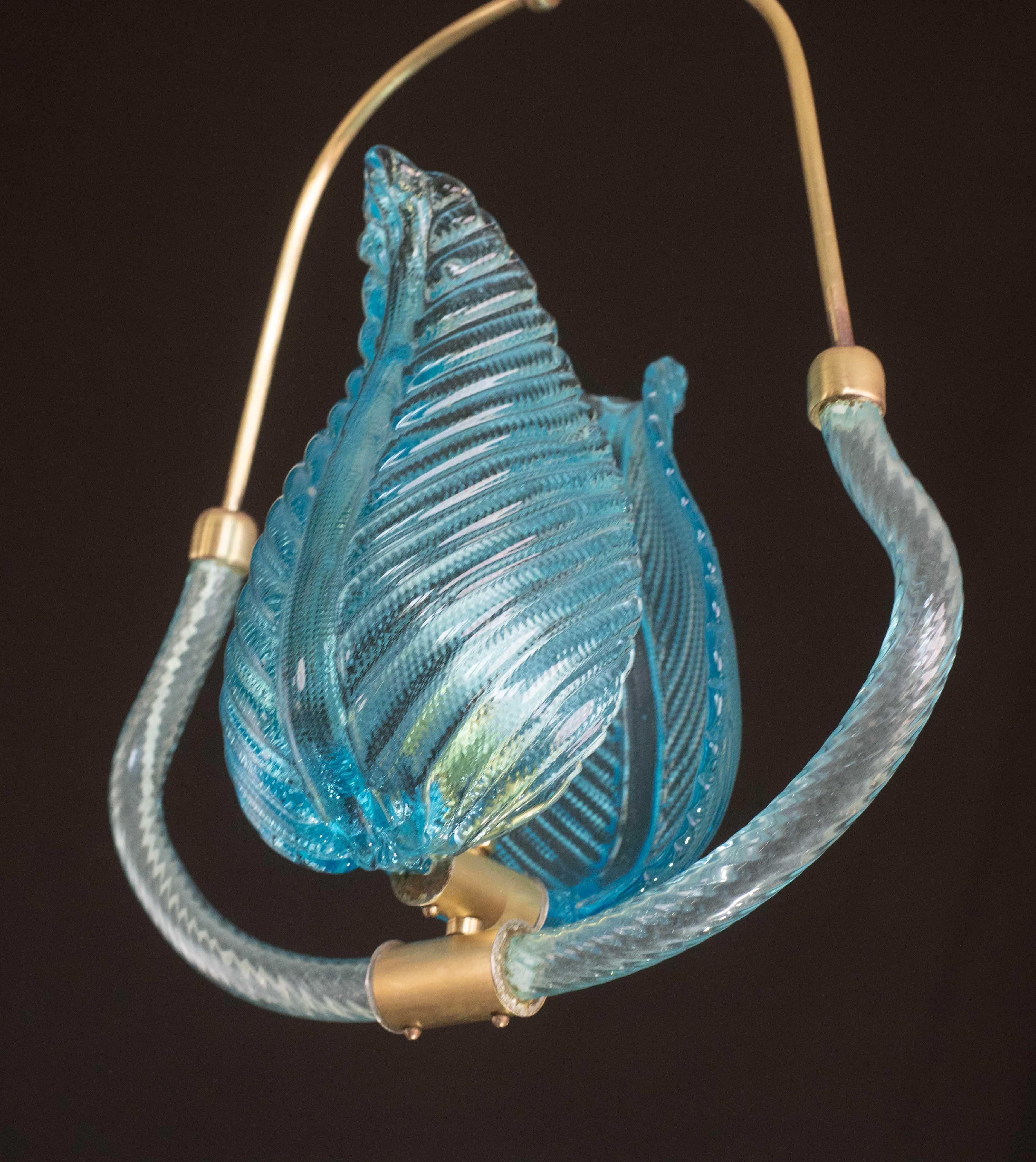 Lovely Blue Art Decò Barovier e Toso Pendant Light, 1930s For Sale 6