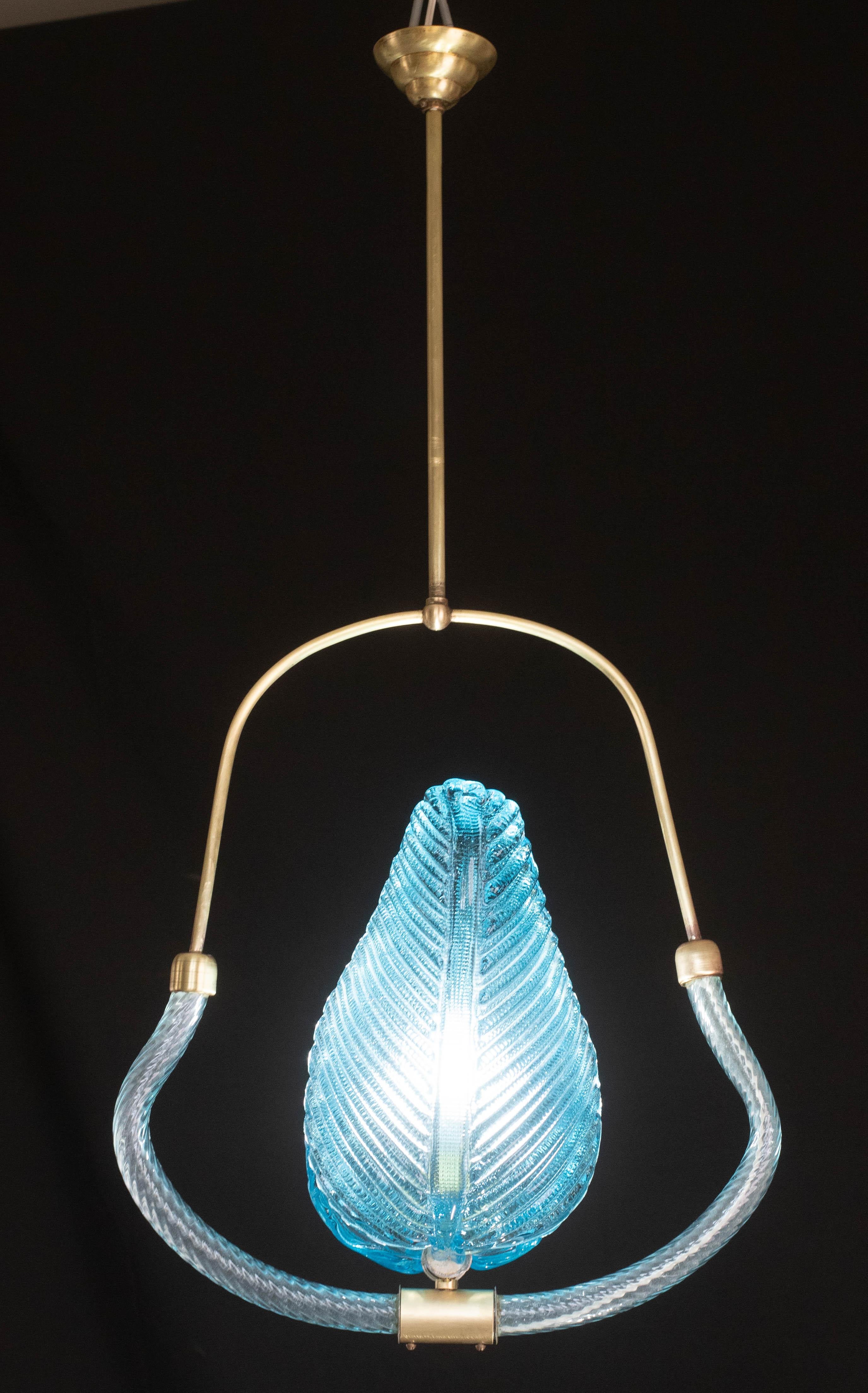 Lovely Blue Art Decò Barovier e Toso Pendant Light, 1930s For Sale 7