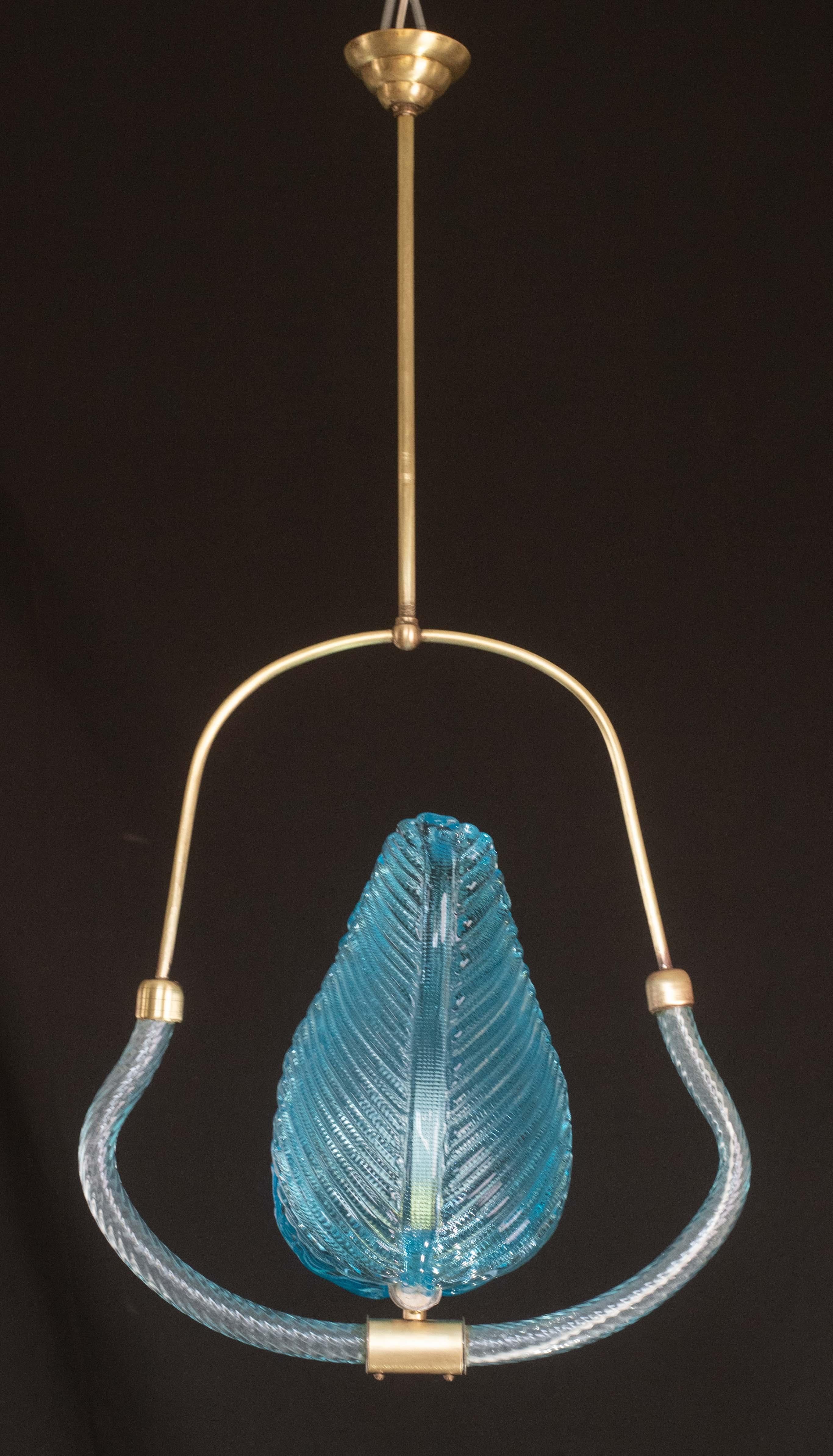 Lovely Blue Art Decò Barovier e Toso Pendant Light, 1930s For Sale 8