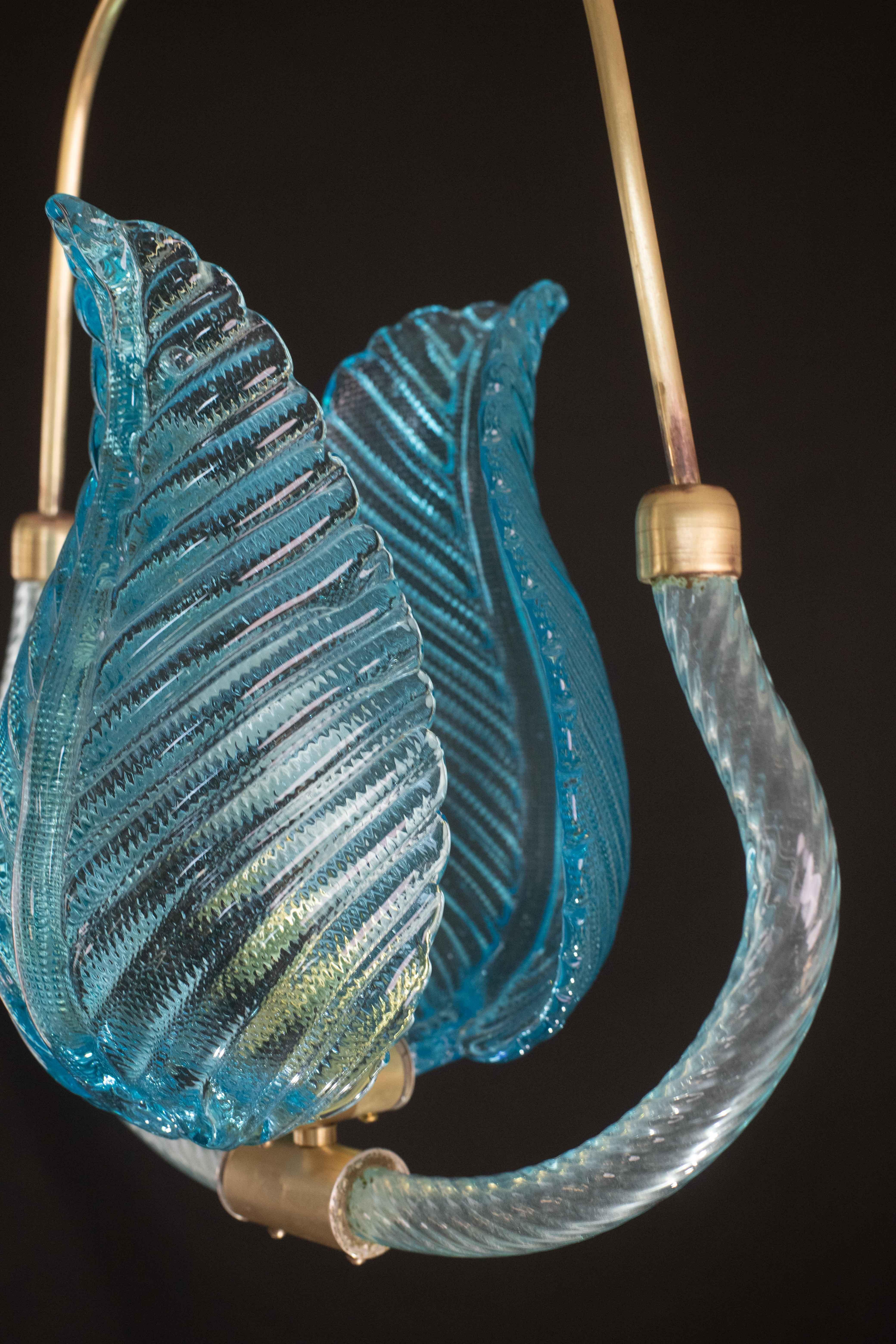 Lovely Blue Art Decò Barovier e Toso Pendant Light, 1930s In Good Condition For Sale In Roma, IT