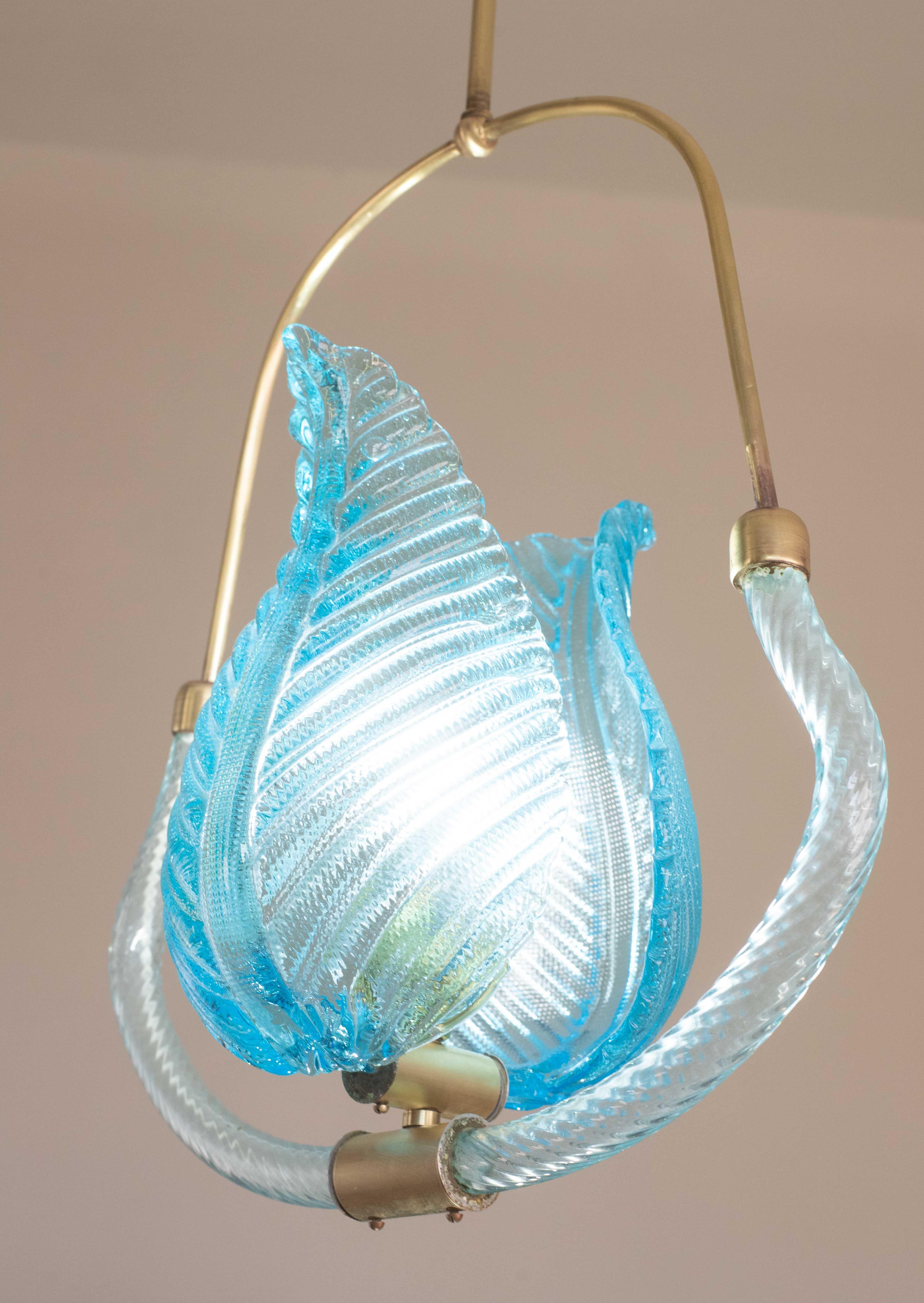 Lovely Blue Art Decò Barovier e Toso Pendant Light, 1930s For Sale 1