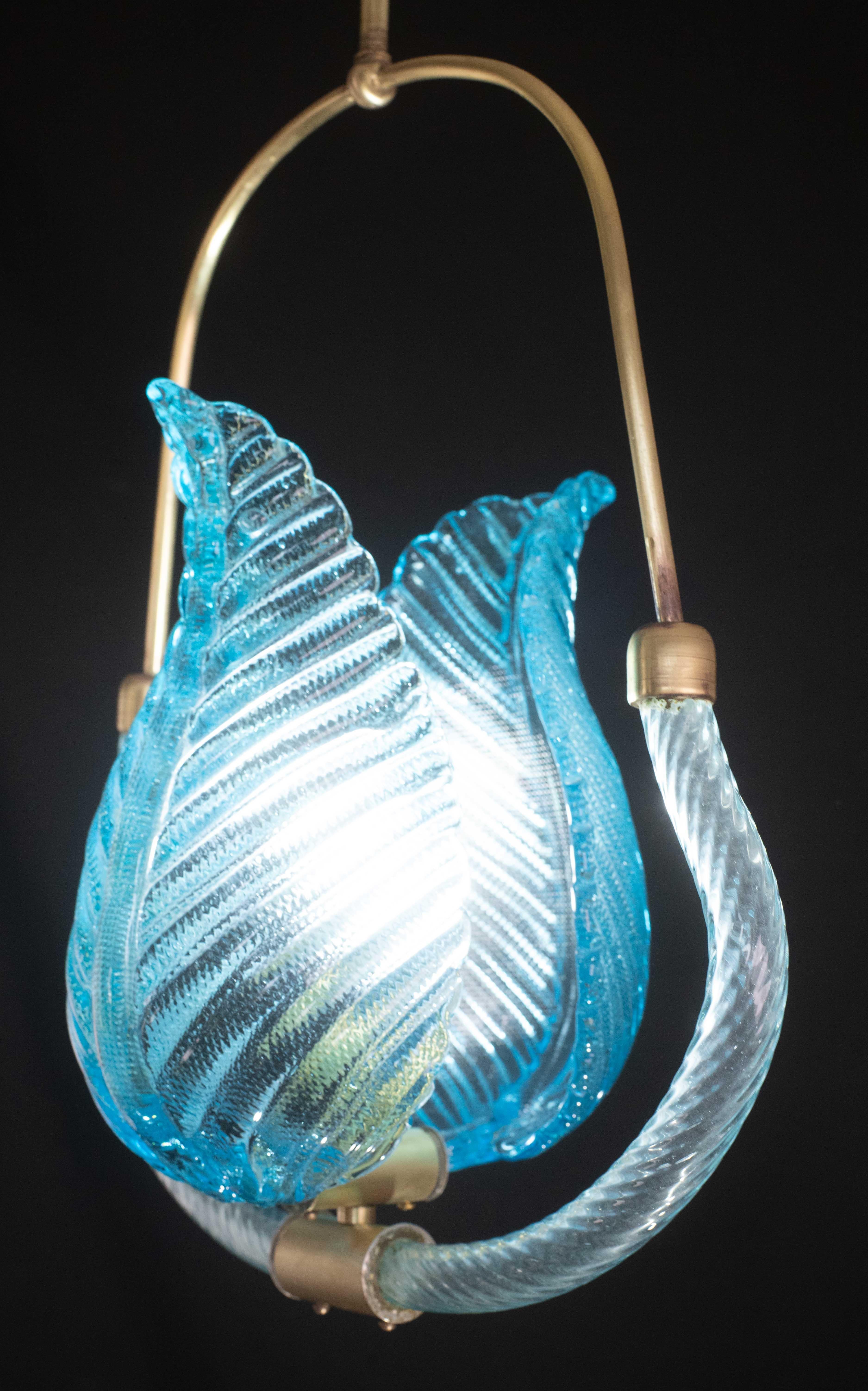 Lovely Blue Art Decò Barovier e Toso Pendant Light, 1930s For Sale 3