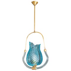 Lovely Blue Art Decò Barovier e Toso Pendant Light, 1930s
