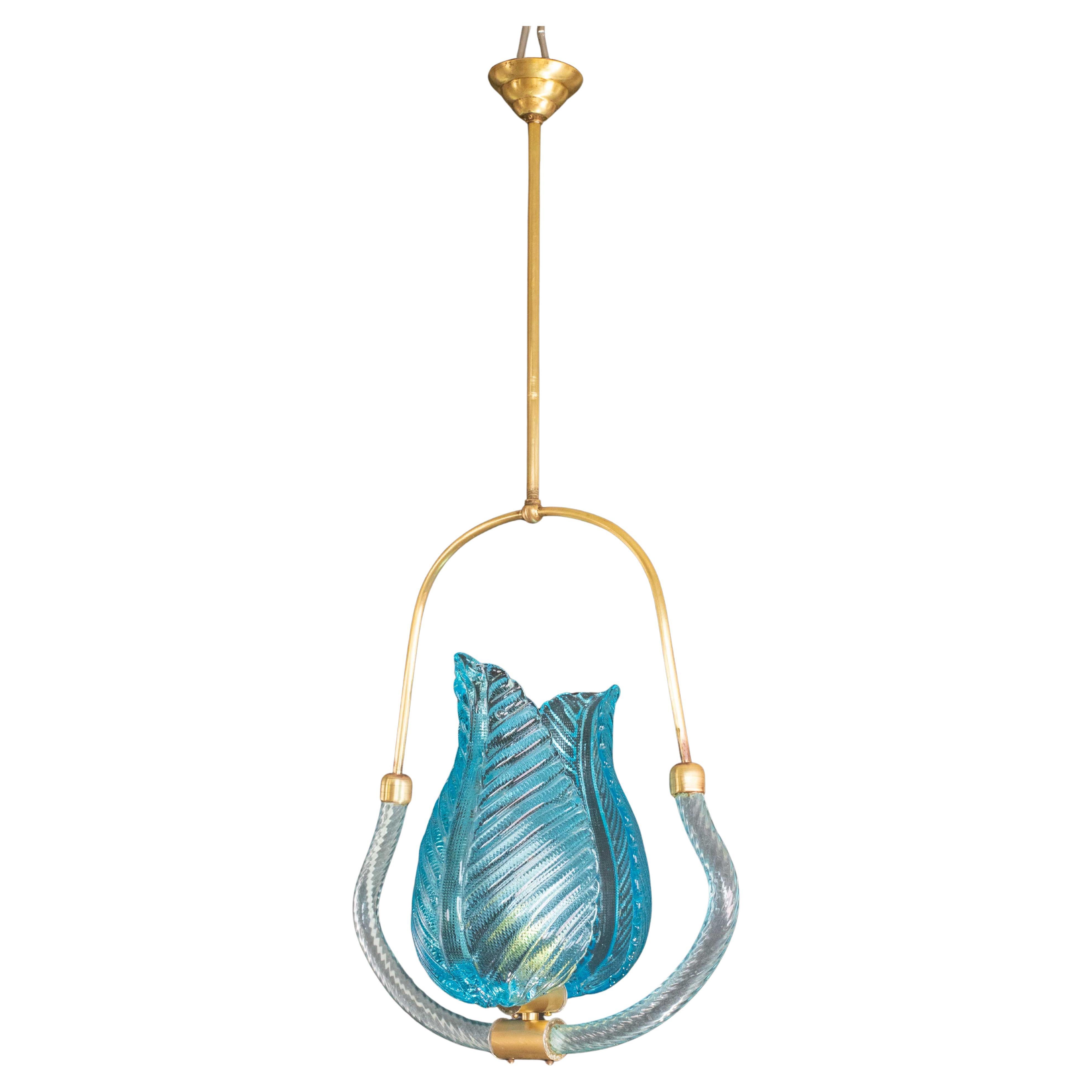 Lovely Blue Art Decò Barovier e Toso Pendant Light, 1930s