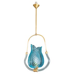 Lovely Blue Art Decò Barovier e Toso Pendant Light, 1930s