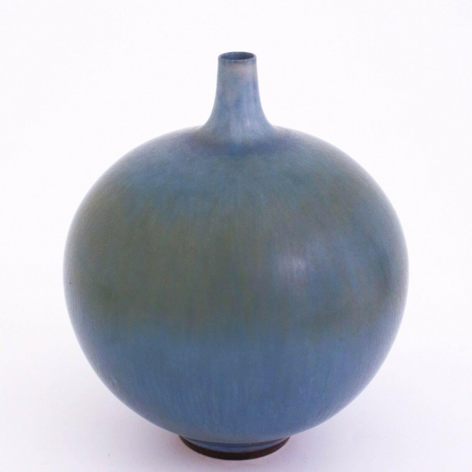 Swedish Blue Ceramic Vase, Berndt Friberg, Gustavsberg 1960, Vintage Midcentury Sweden 