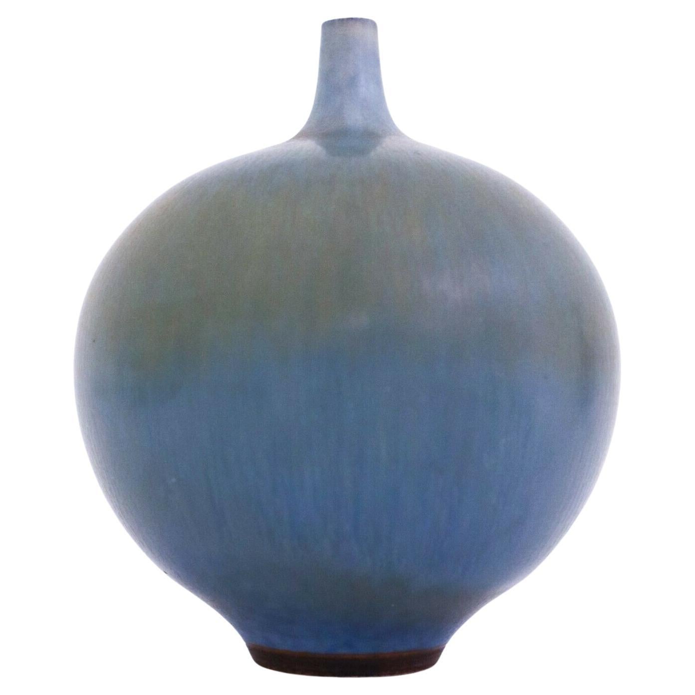 Blue Ceramic Vase, Berndt Friberg, Gustavsberg 1960, Vintage Midcentury Sweden 
