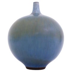 Blue Ceramic Vase, Berndt Friberg, Gustavsberg 1960, Vintage Midcentury Sweden 