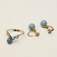 Lovely Blue Stone Set of Vintage Silverring and Earrings Sweden, 1980s