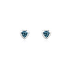 Lovely Blue Topaz Heart Shaped Stud Earrings Bezel Set in 14 Karat White Gold