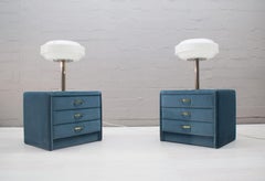 Lovely Blue Velvet Upholstery Night Stands, Germany, 1970s